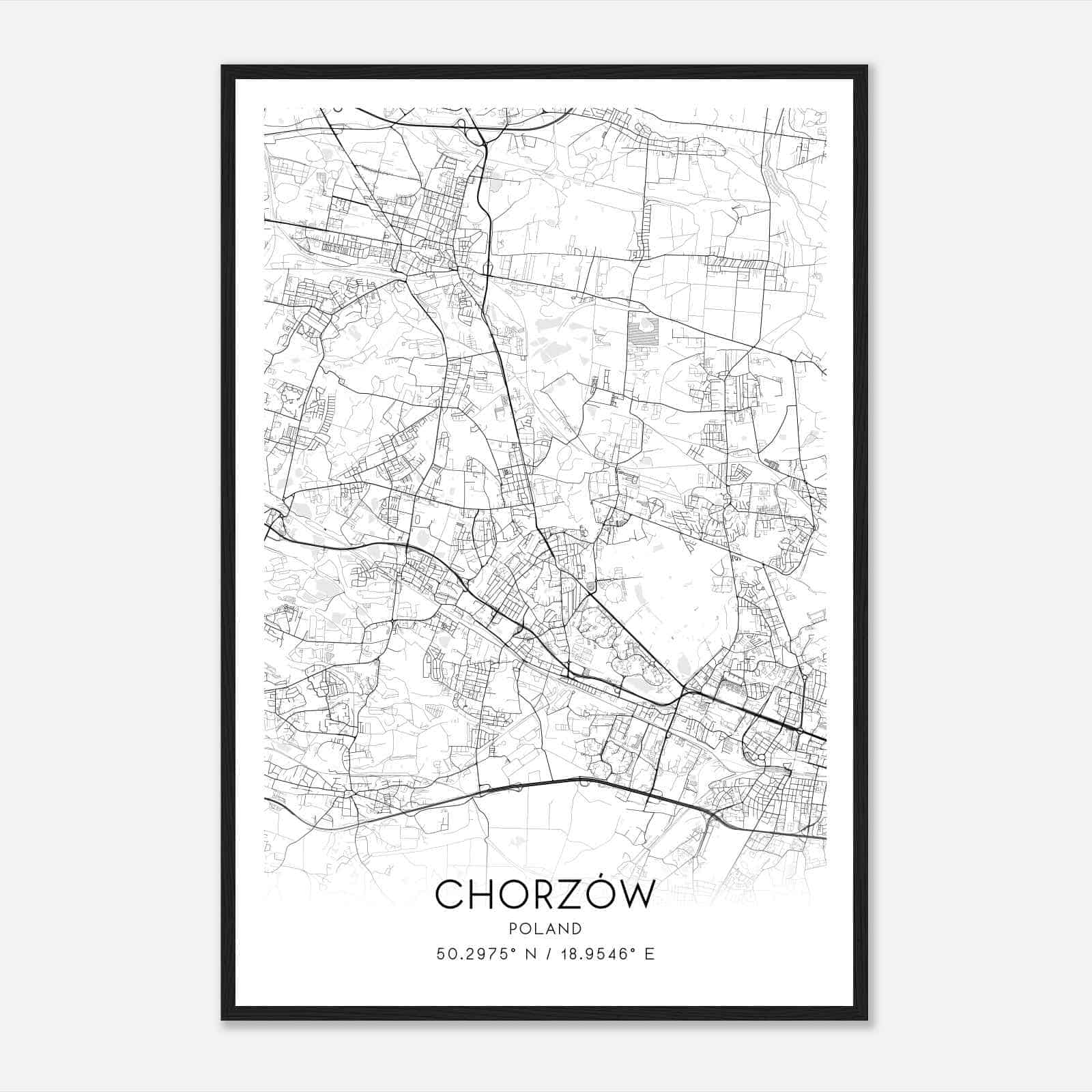 Chorzow Poland Map Poster, Chorzow City Road Wall Art Print