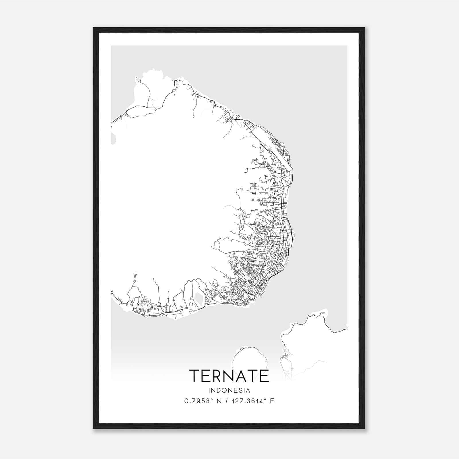 Ternate Indonesia Map Poster, Ternate City Road Wall Art Print