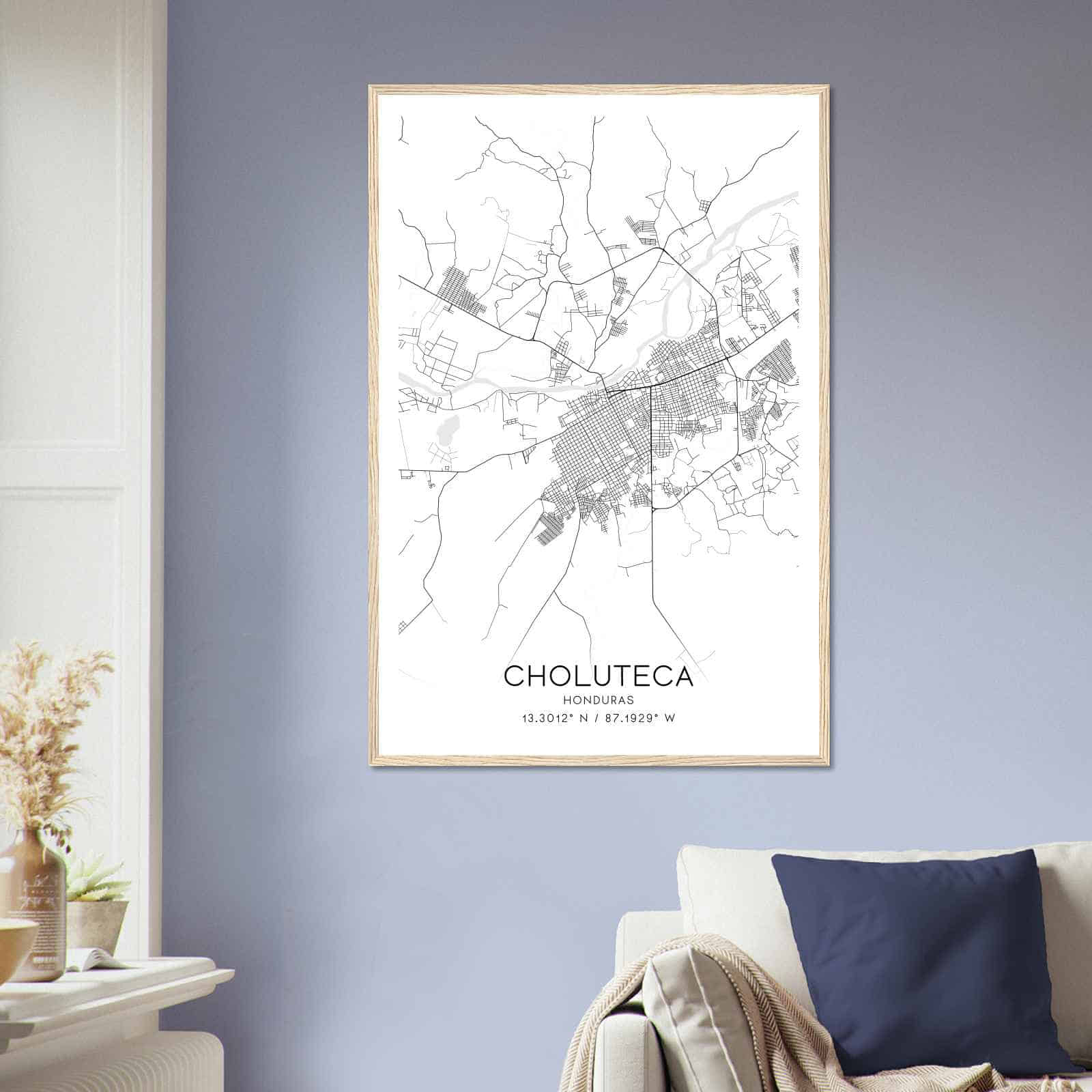 Choluteca Honduras Map Poster, Choluteca City Road Wall Art Print