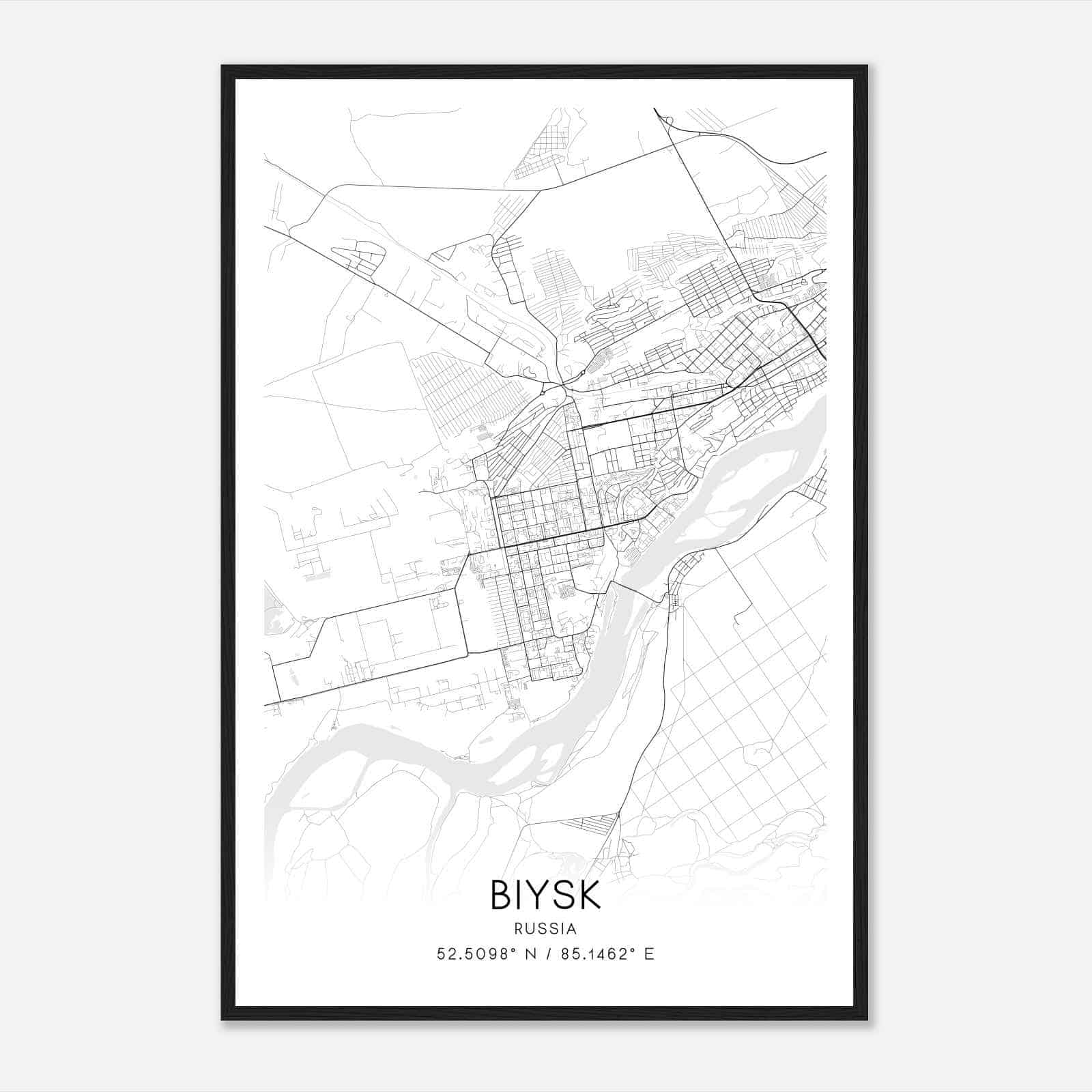 Biysk Russia Map Poster, Biysk City Road Wall Art Print