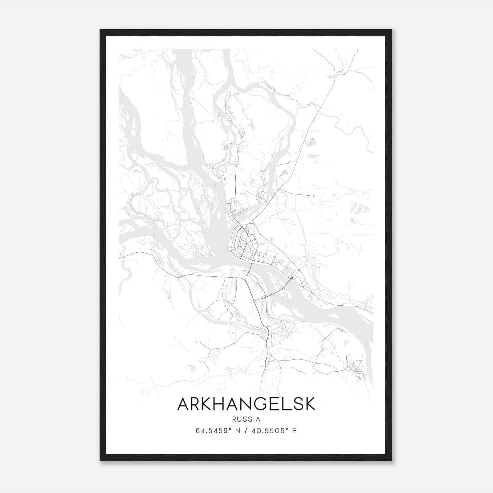 Arkhangelsk Russia Map Poster, Arkhangelsk City Road Wall Art Print