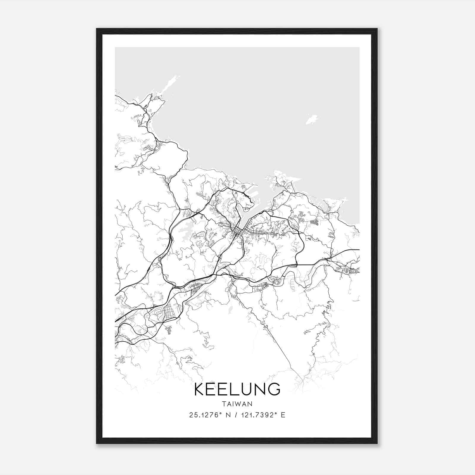 Keelung Taiwan Map Poster, Keelung City Road Wall Art Print