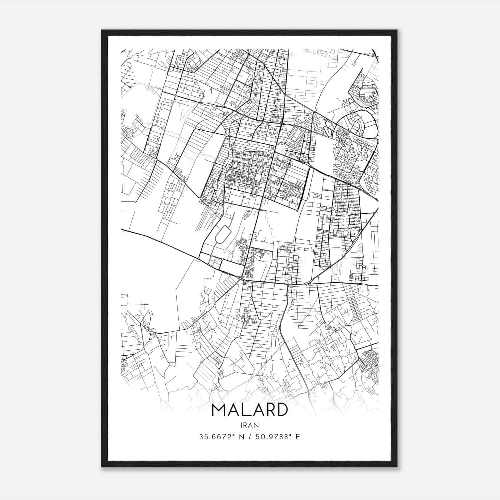 Malard Iran Map Poster, Malard City Road Wall Art Print