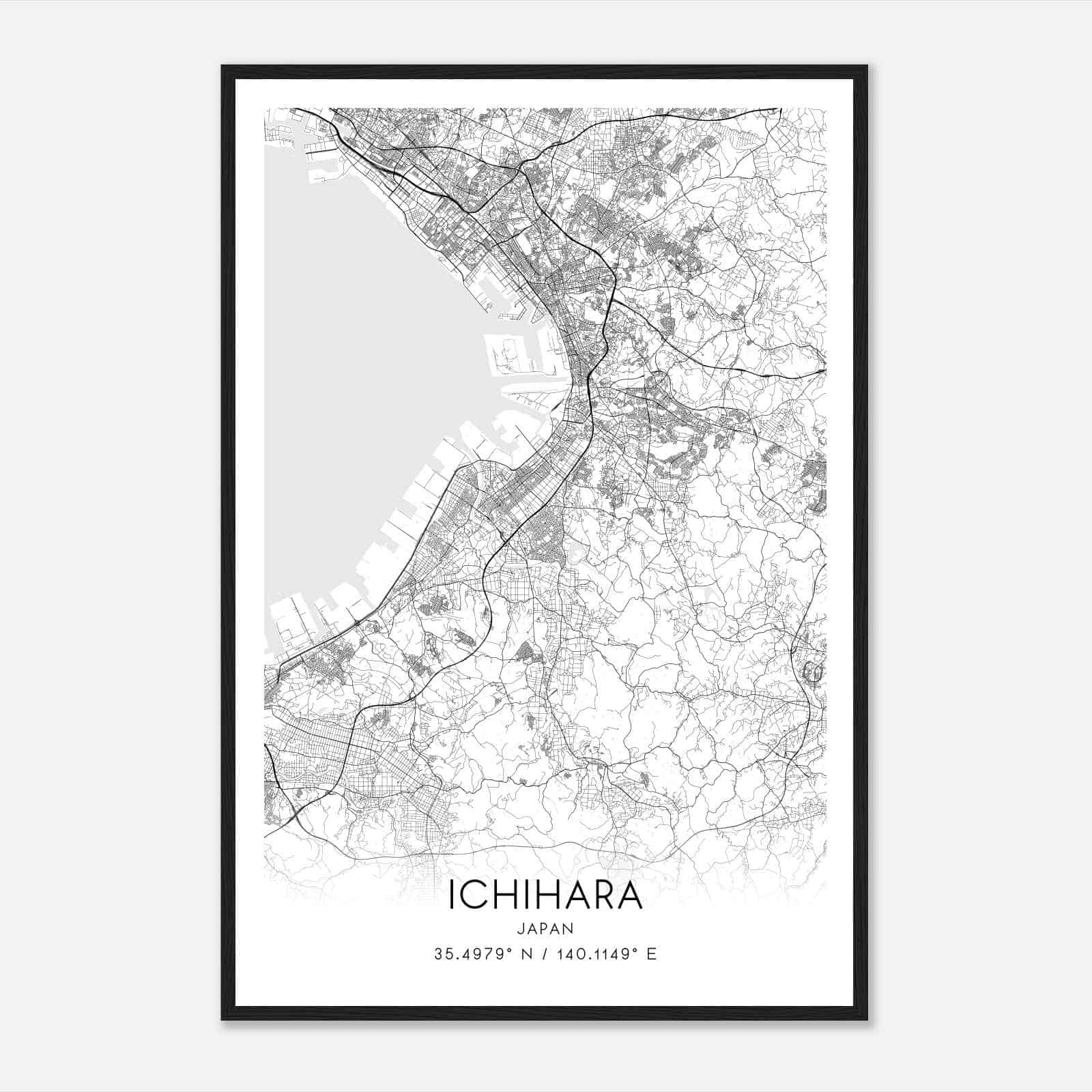 Ichihara Japan Map Poster, Ichihara City Road Wall Art Print