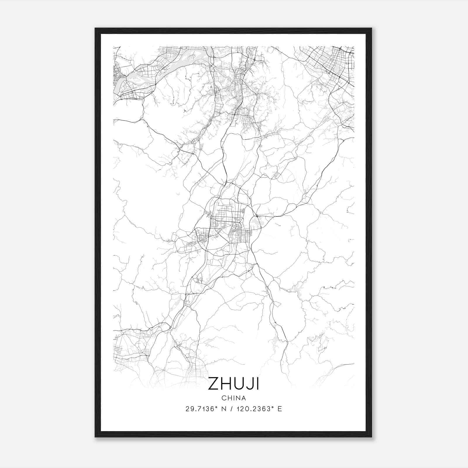 Zhuji China Map Poster, Zhuji City Road Wall Art Print