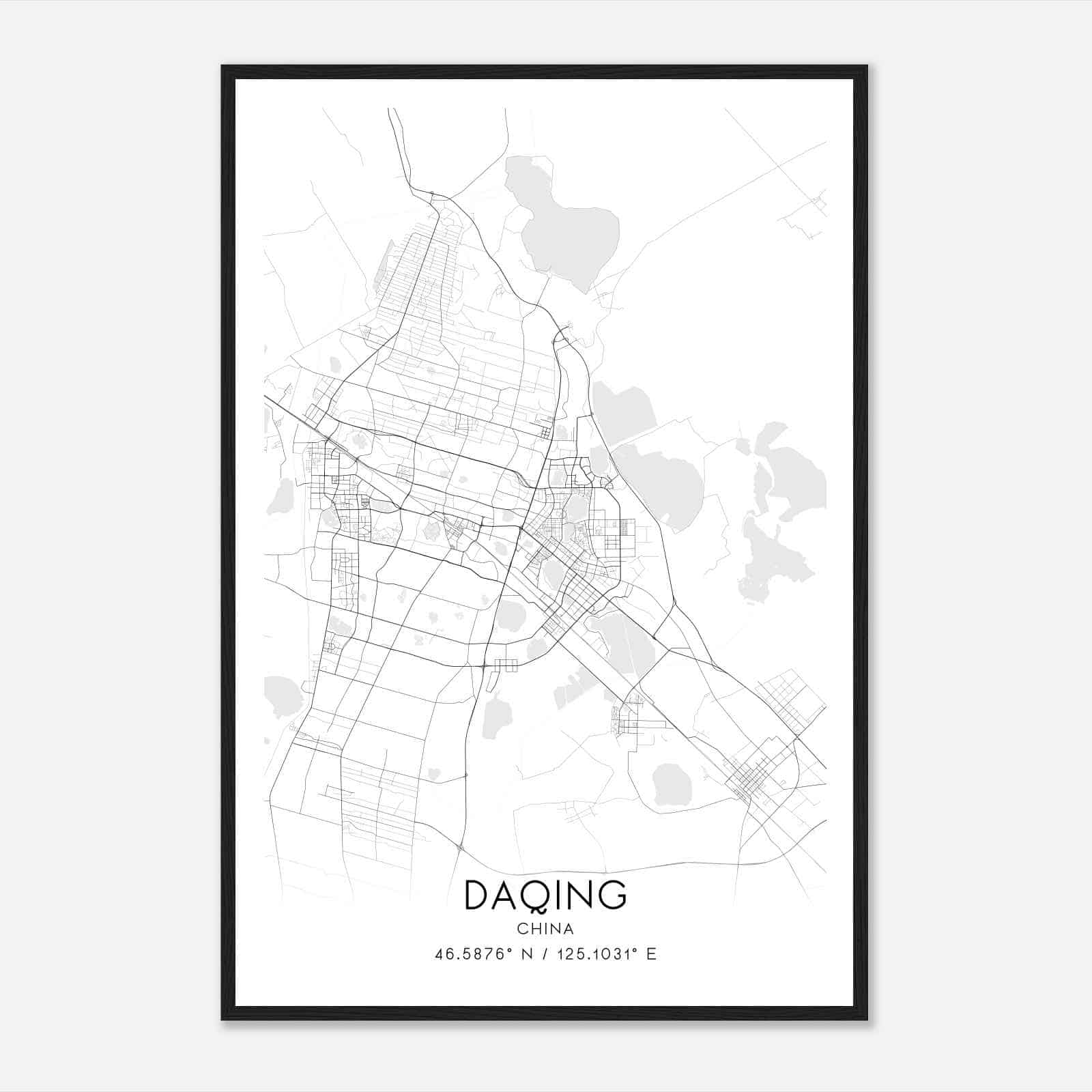Daqing China Map Poster, Daqing City Road Wall Art Print