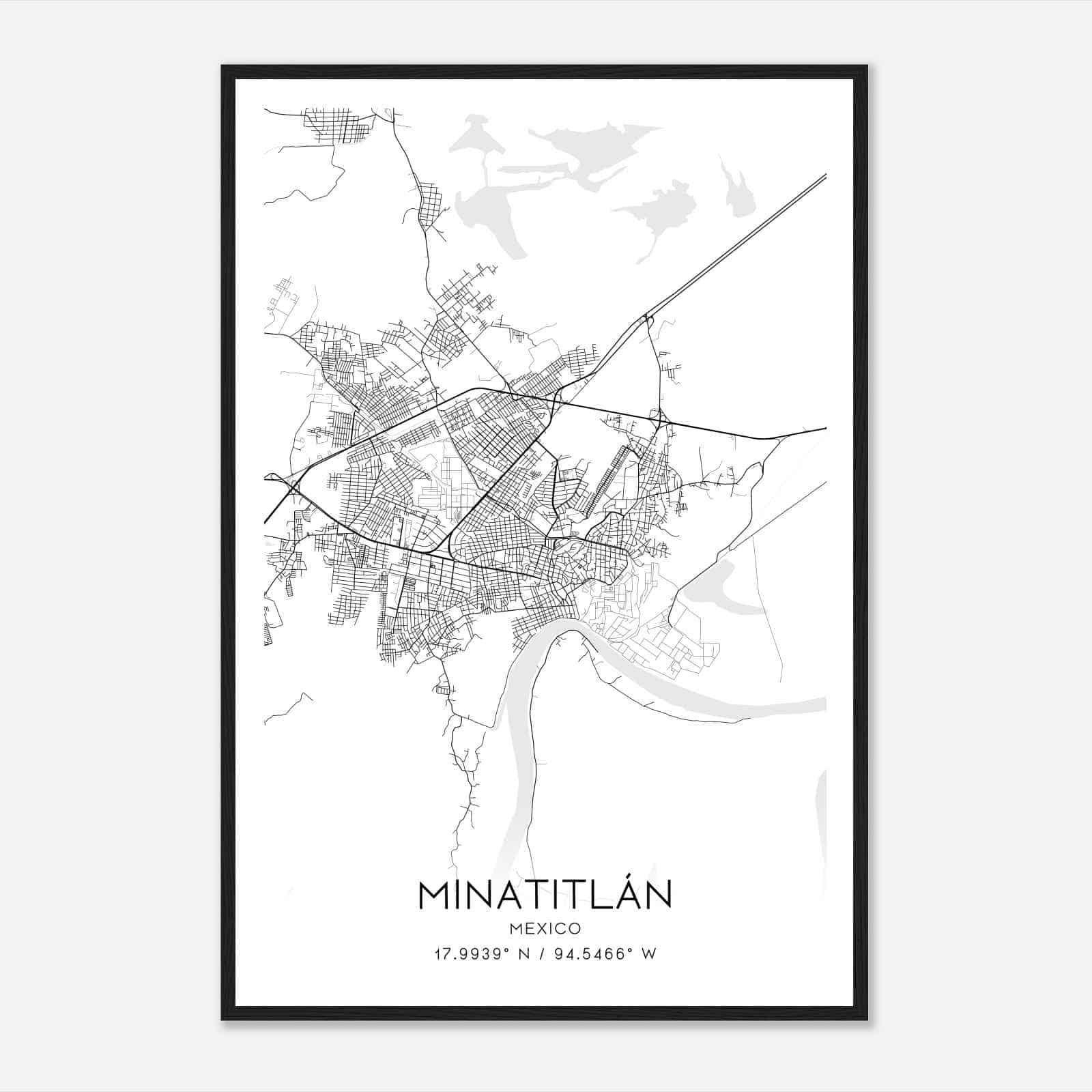 Minatitlan Mexico Map Poster, Minatitlan City Road Wall Art Print
