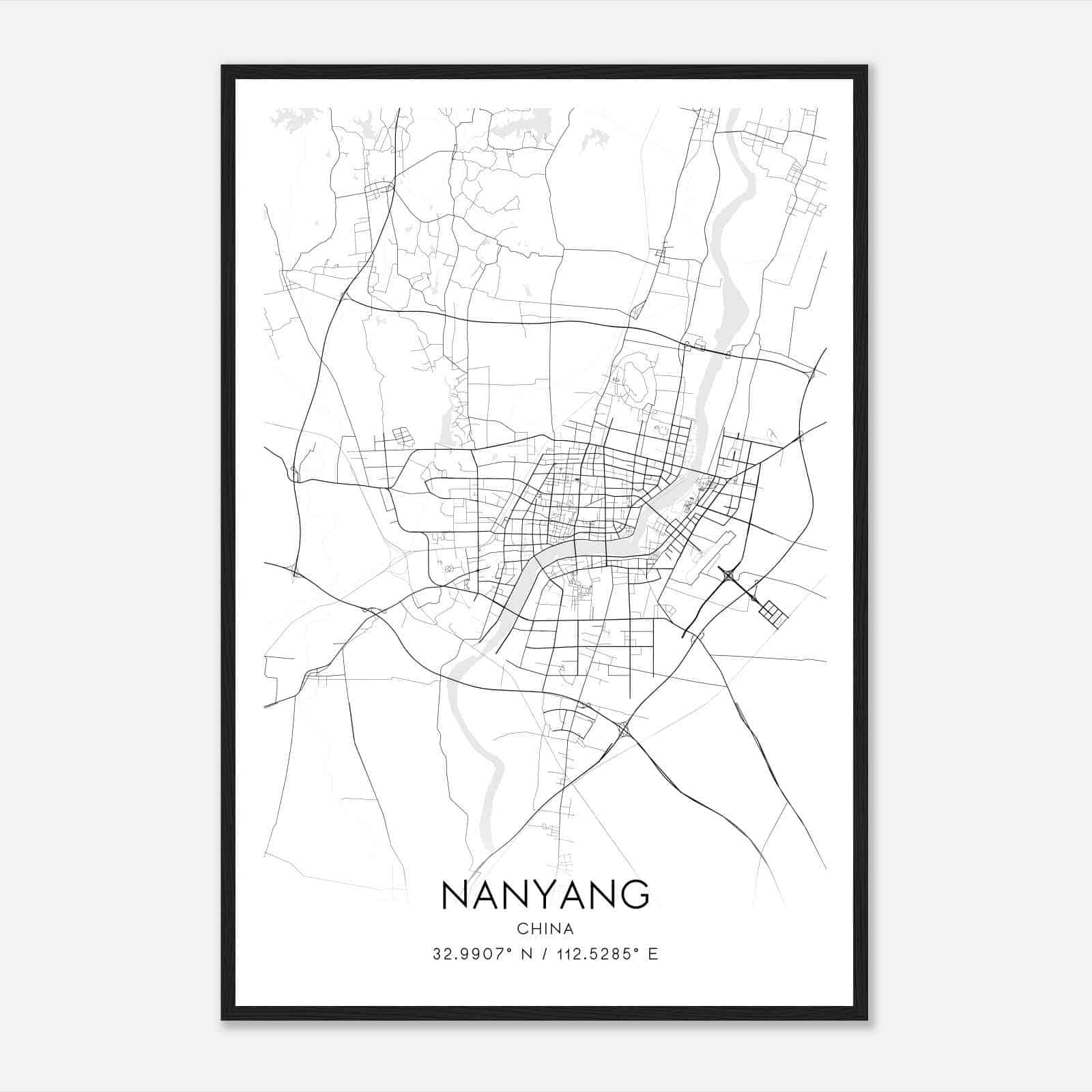 Nanyang China Map Poster, Nanyang City Road Wall Art Print