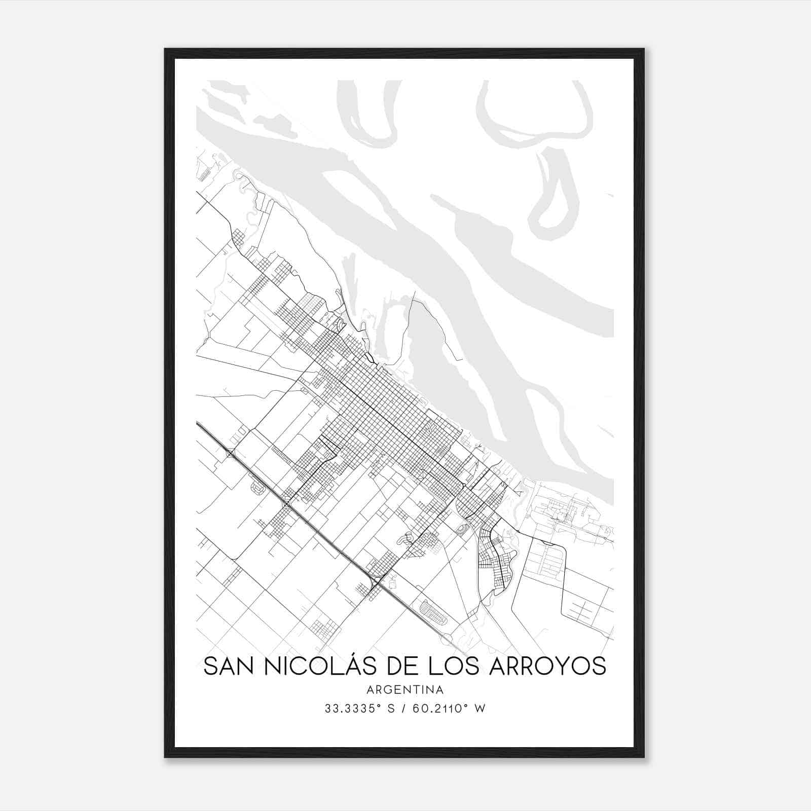 San Nicolas de los Arroyos Argentina Map Poster, San Nicolas de los Arroyos City Road Wall Art Print