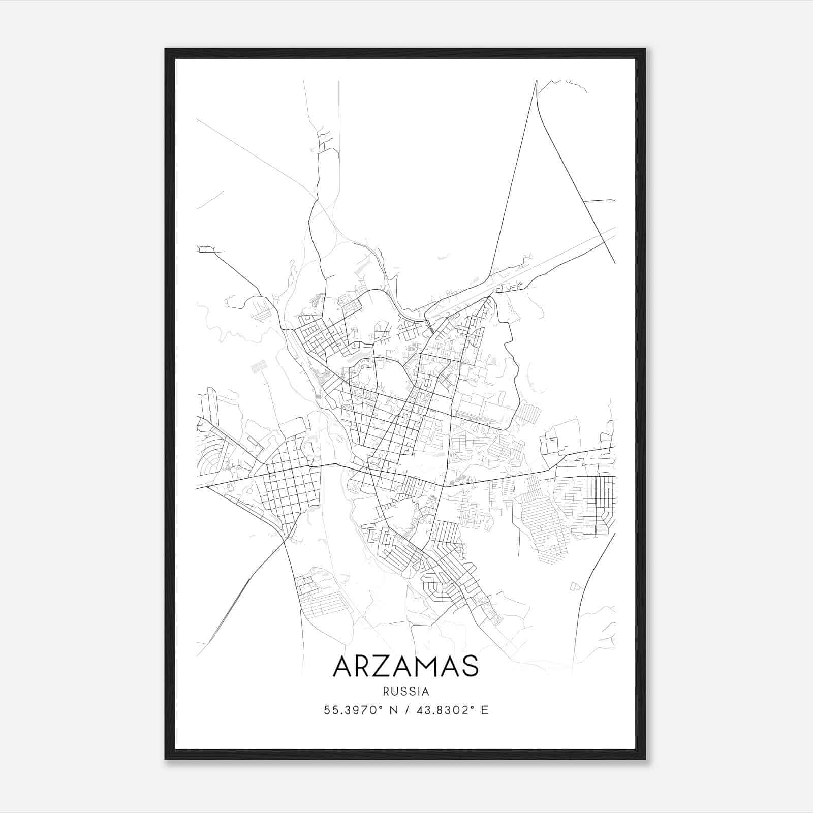 Arzamas Russia Map Poster, Arzamas City Road Wall Art Print