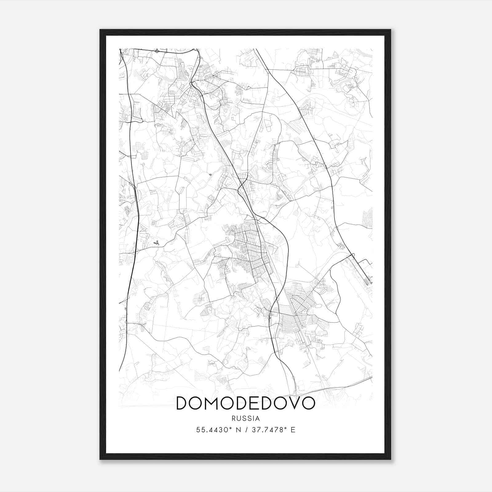 Domodedovo Russia Map Poster, Domodedovo City Road Wall Art Print