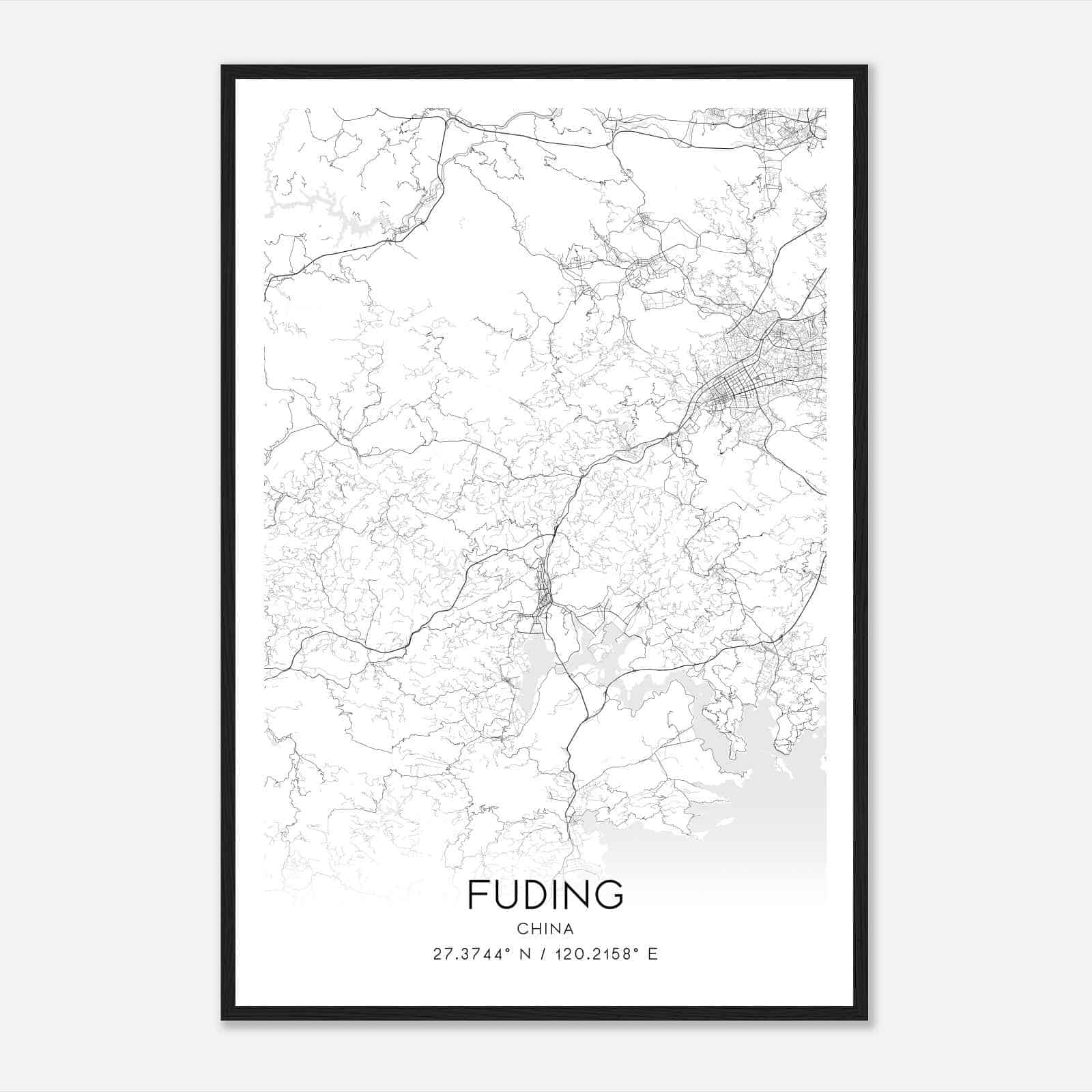 Fuding China Map Poster, Fuding City Road Wall Art Print