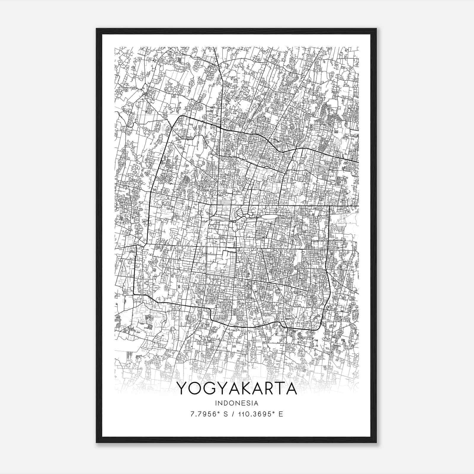 Yogyakarta Indonesia Map Poster, Yogyakarta City Road Wall Art Print