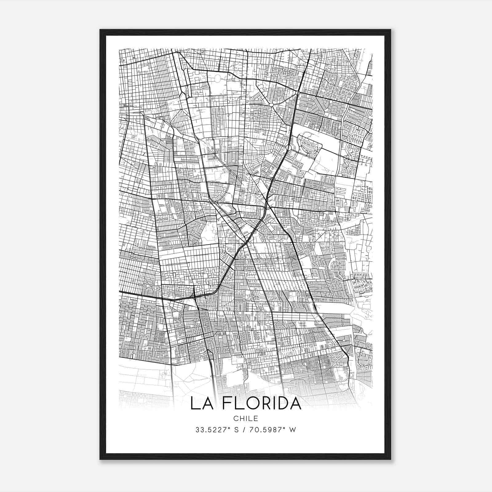 La Florida Chile Map Poster, La Florida City Road Wall Art Print