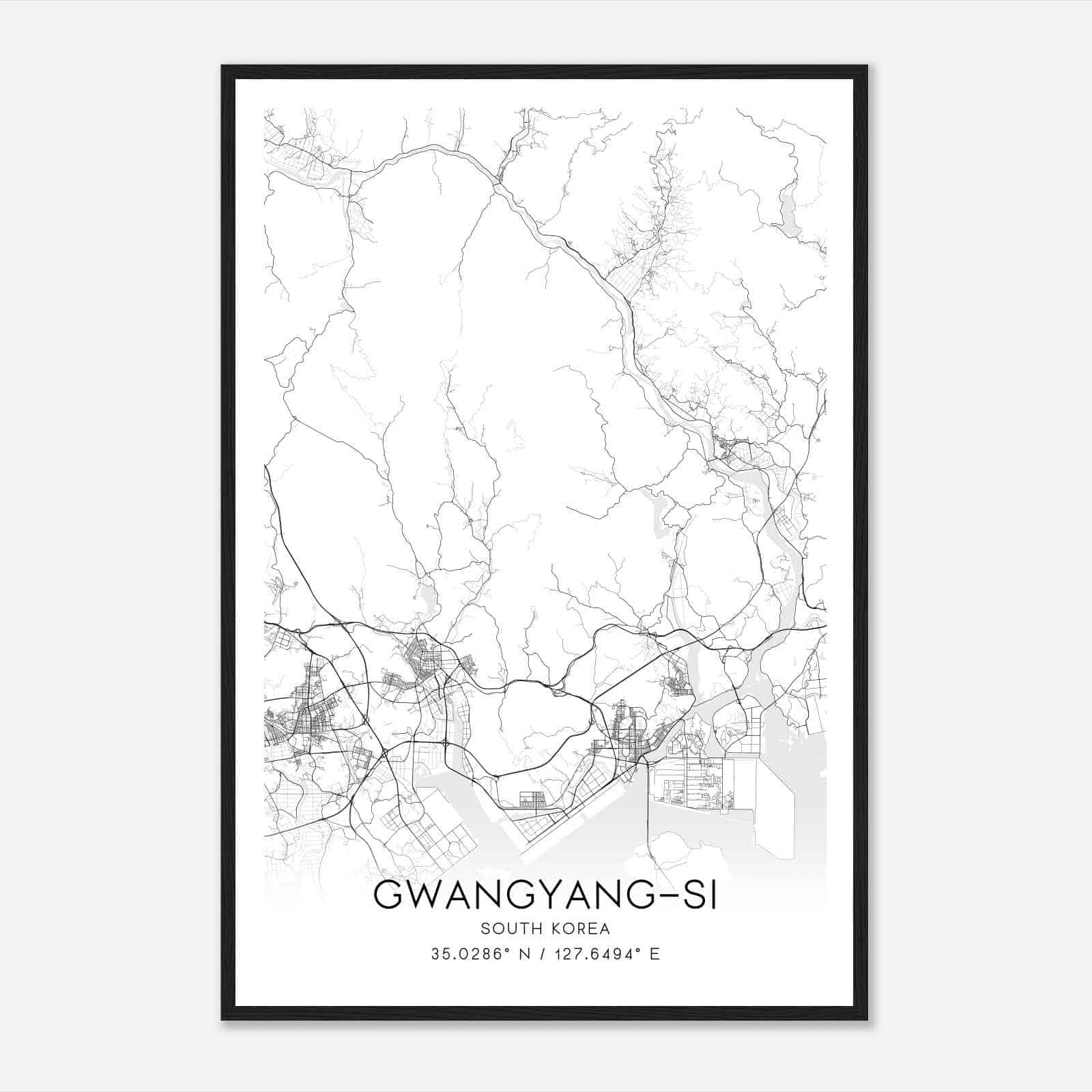 Gwangyangsi South Korea Map Poster, Gwangyangsi City Road Wall Art Print