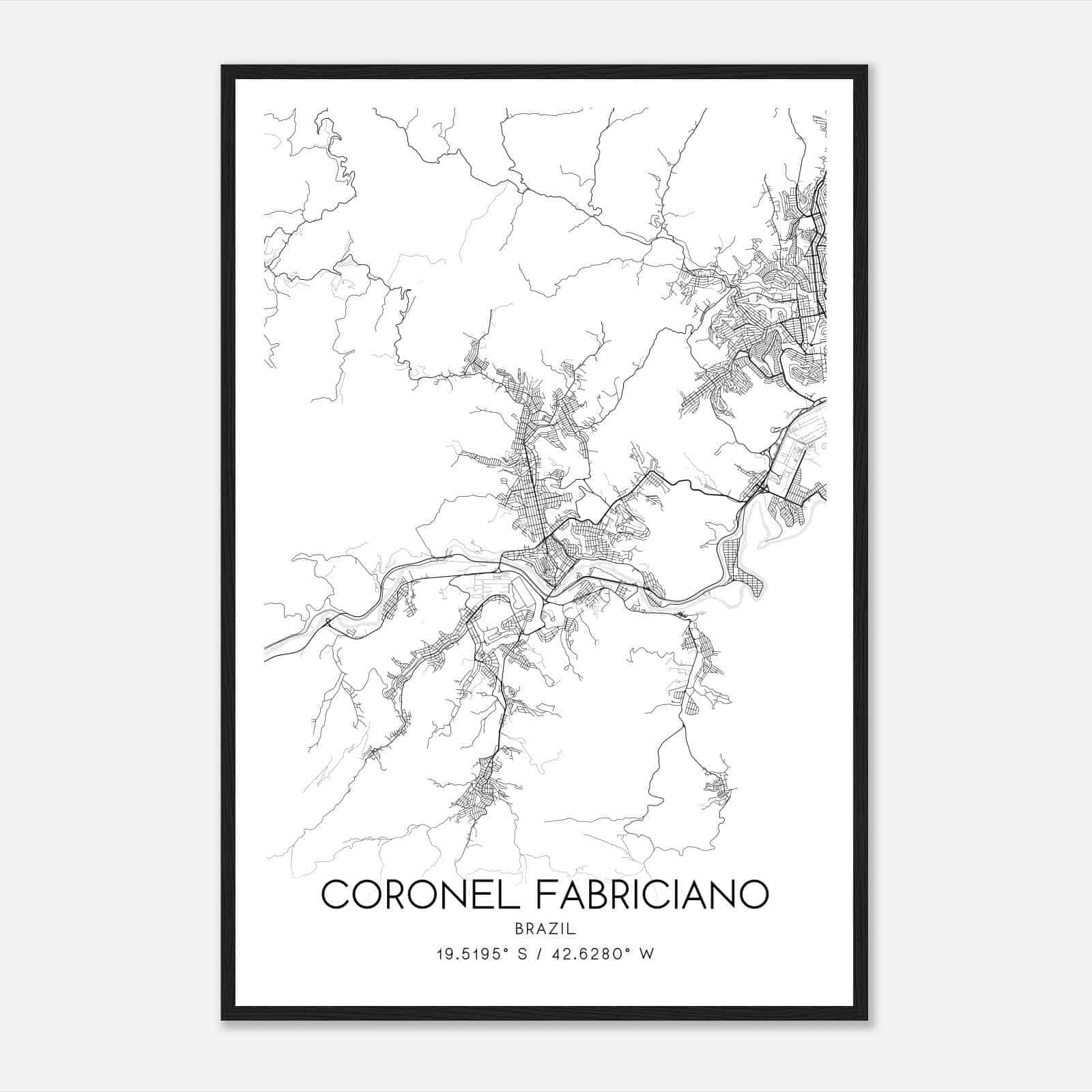 Coronel Fabriciano Brazil Map Poster, Coronel Fabriciano City Road Wall Art Print