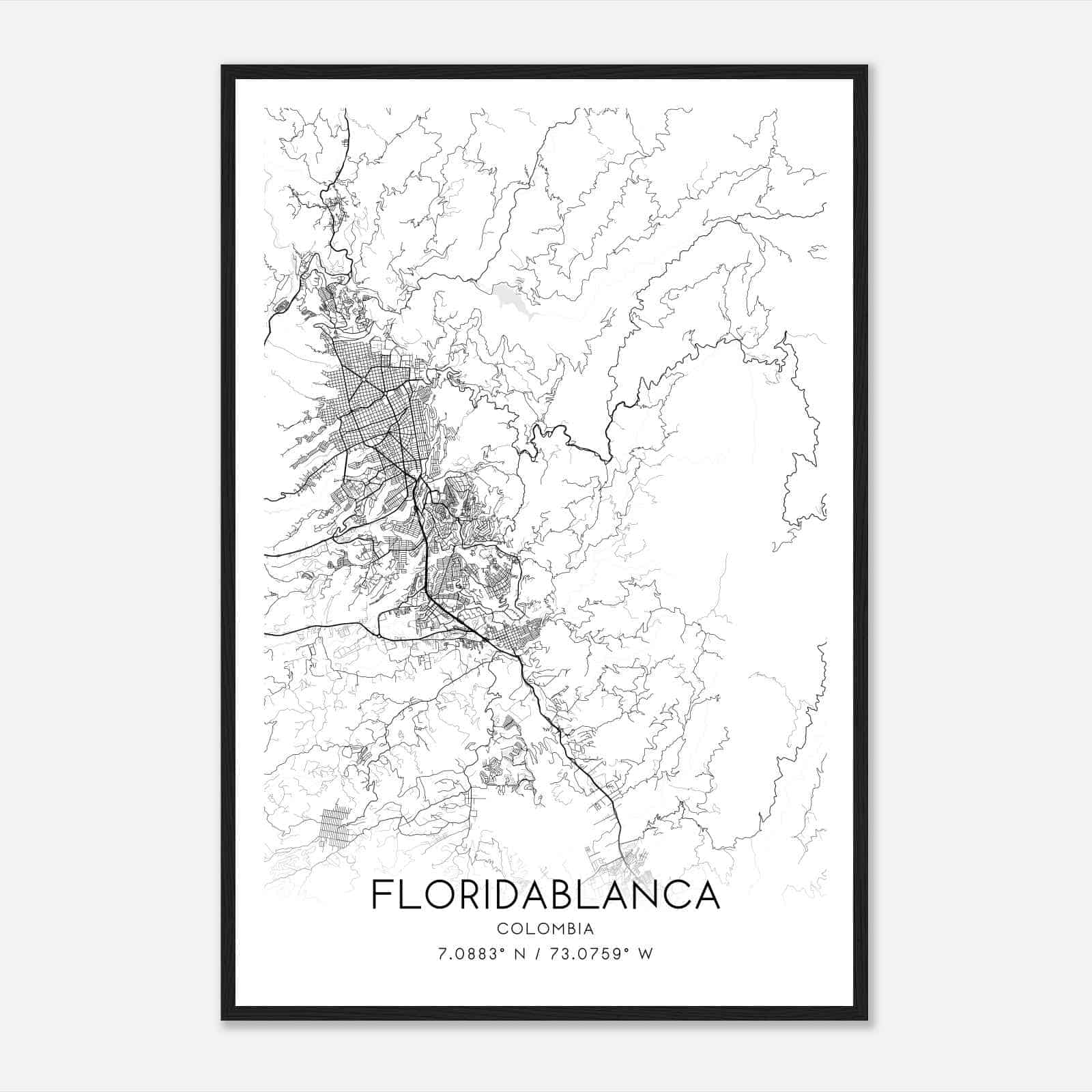 Floridablanca Colombia Map Poster, Floridablanca City Road Wall Art Print