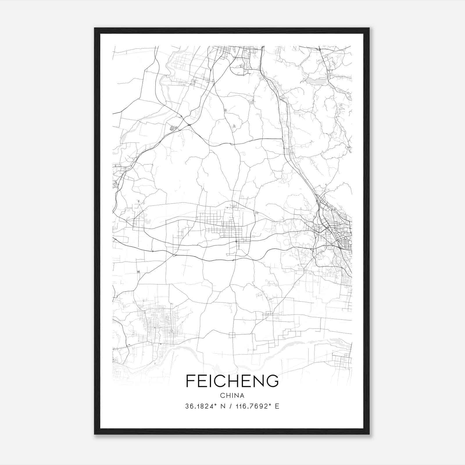 Feicheng China Map Poster, Feicheng City Road Wall Art Print