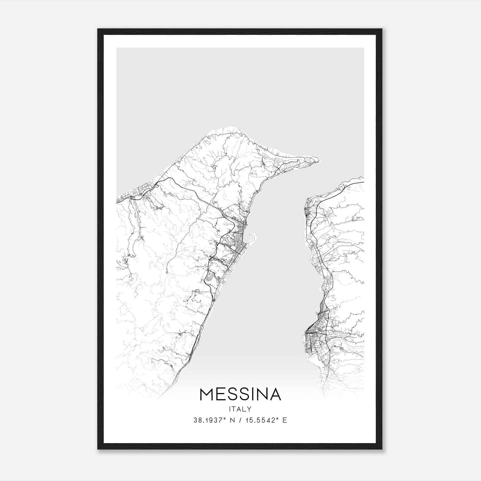 Messina Italy Map Poster, Messina City Road Wall Art Print