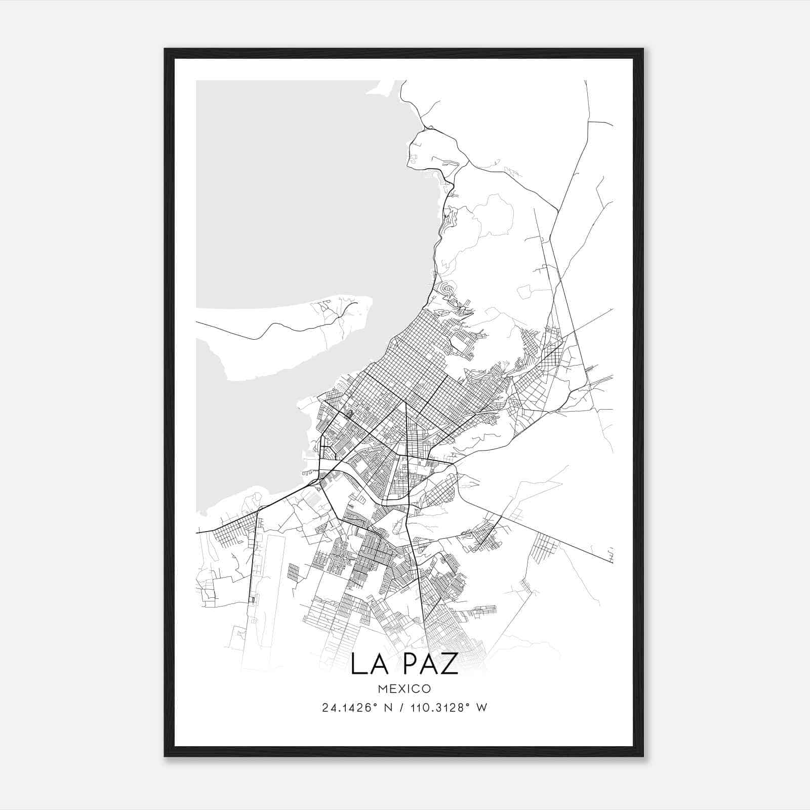 La Paz Mexico Map Poster, La Paz City Road Wall Art Print