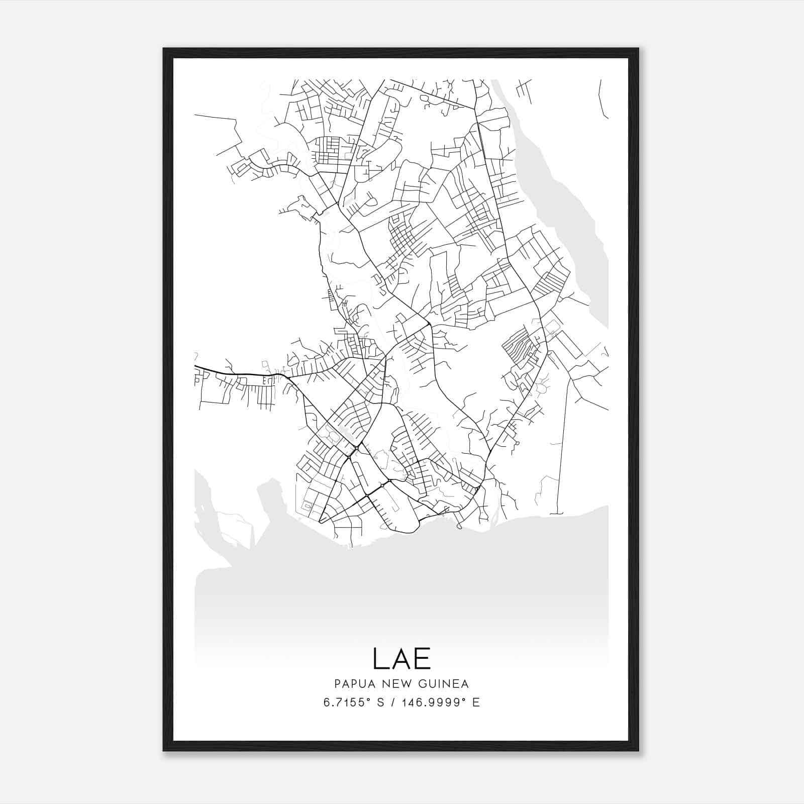 Lae Papua New Guinea Map Poster, Lae City Road Wall Art Print