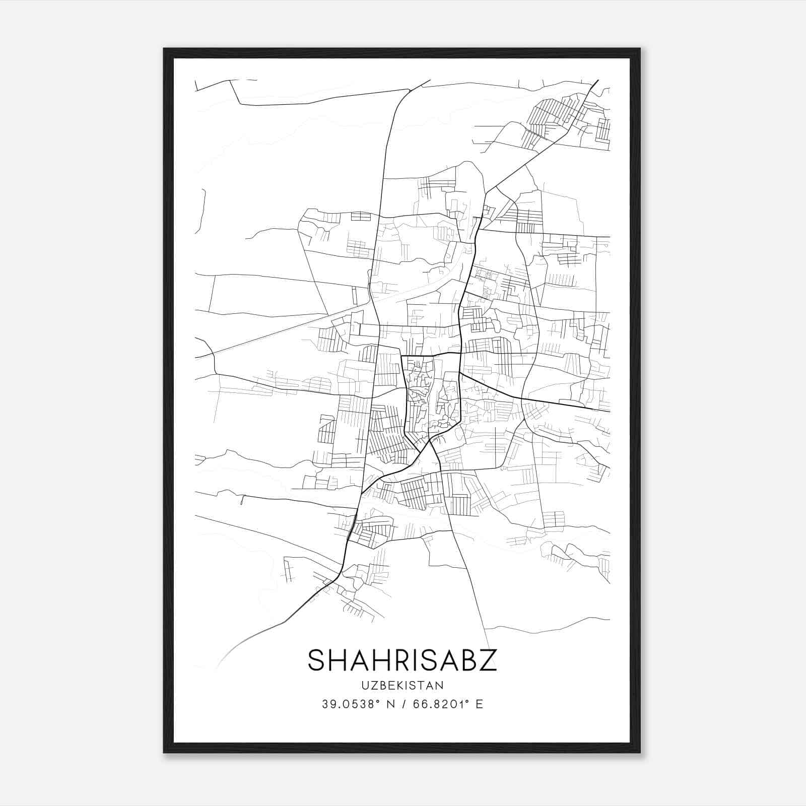 Shahrisabz Uzbekistan Map Poster, Shahrisabz City Road Wall Art Print