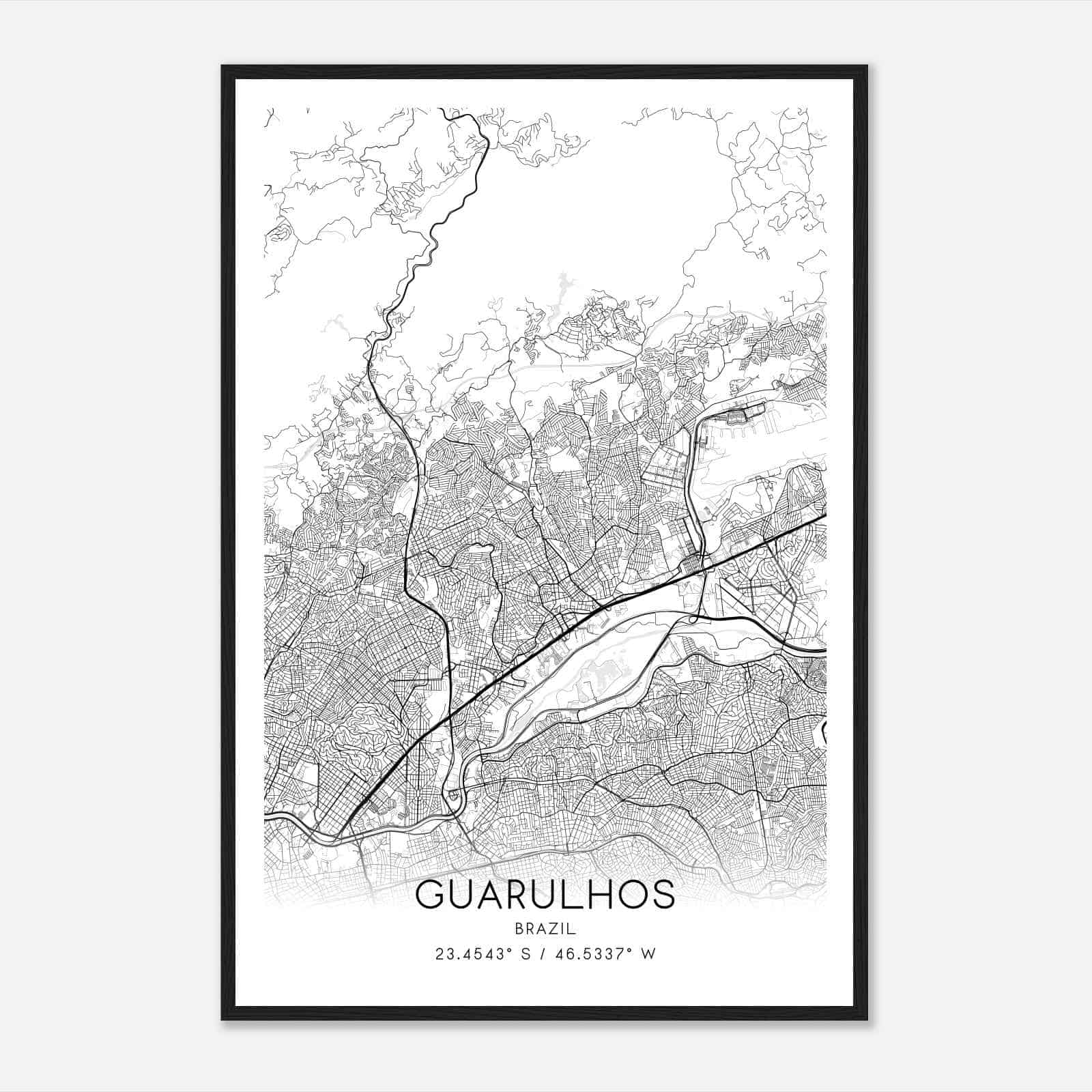 Guarulhos Brazil Map Poster, Guarulhos City Road Wall Art Print