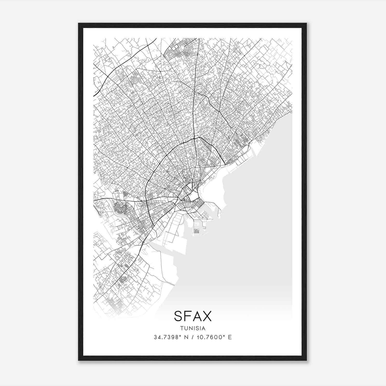 Sfax Tunisia Map Poster, Sfax City Road Wall Art Print
