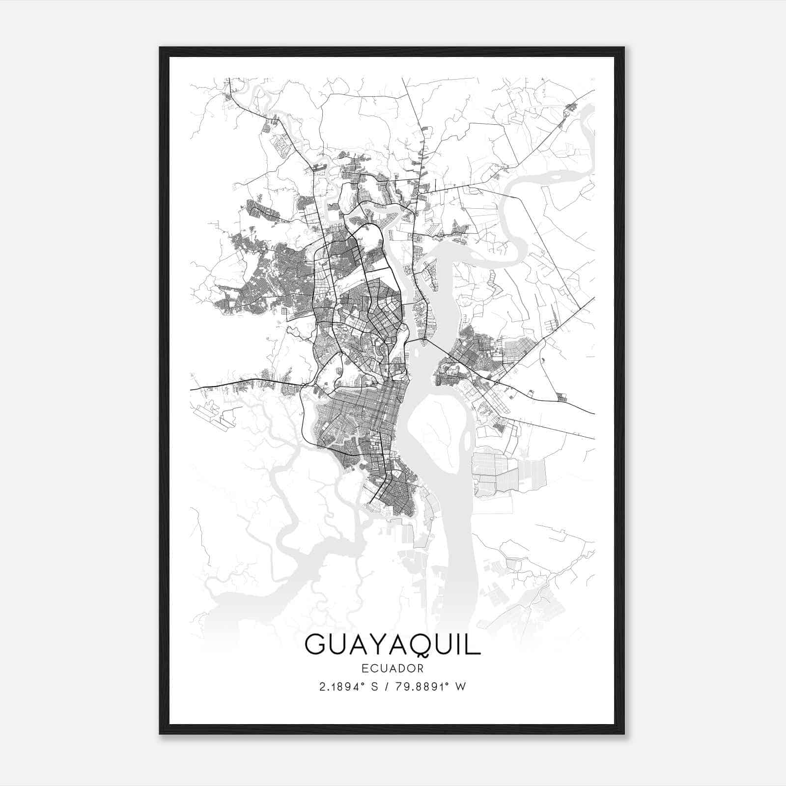 Guayaquil Ecuador Map Poster, Guayaquil City Road Wall Art Print