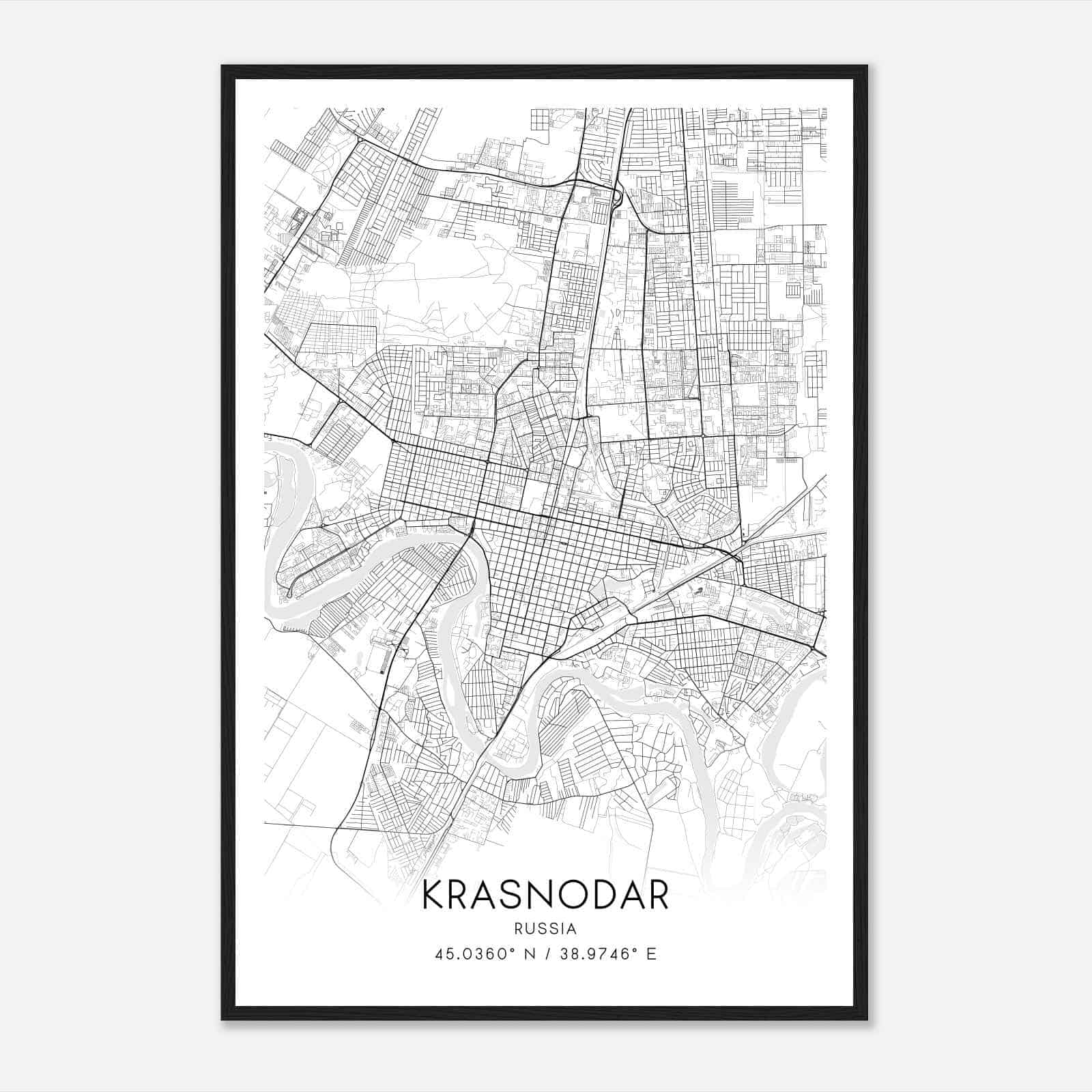 Krasnodar Russia Map Poster, Krasnodar City Road Wall Art Print