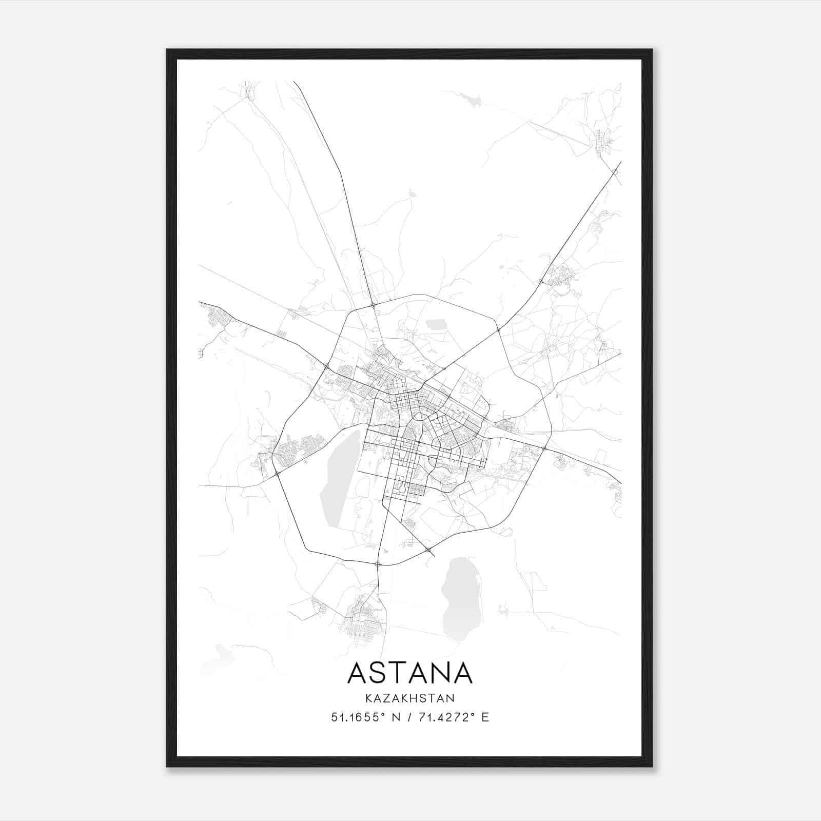 Astana Kazakhstan Map Poster, Astana City Road Wall Art Print