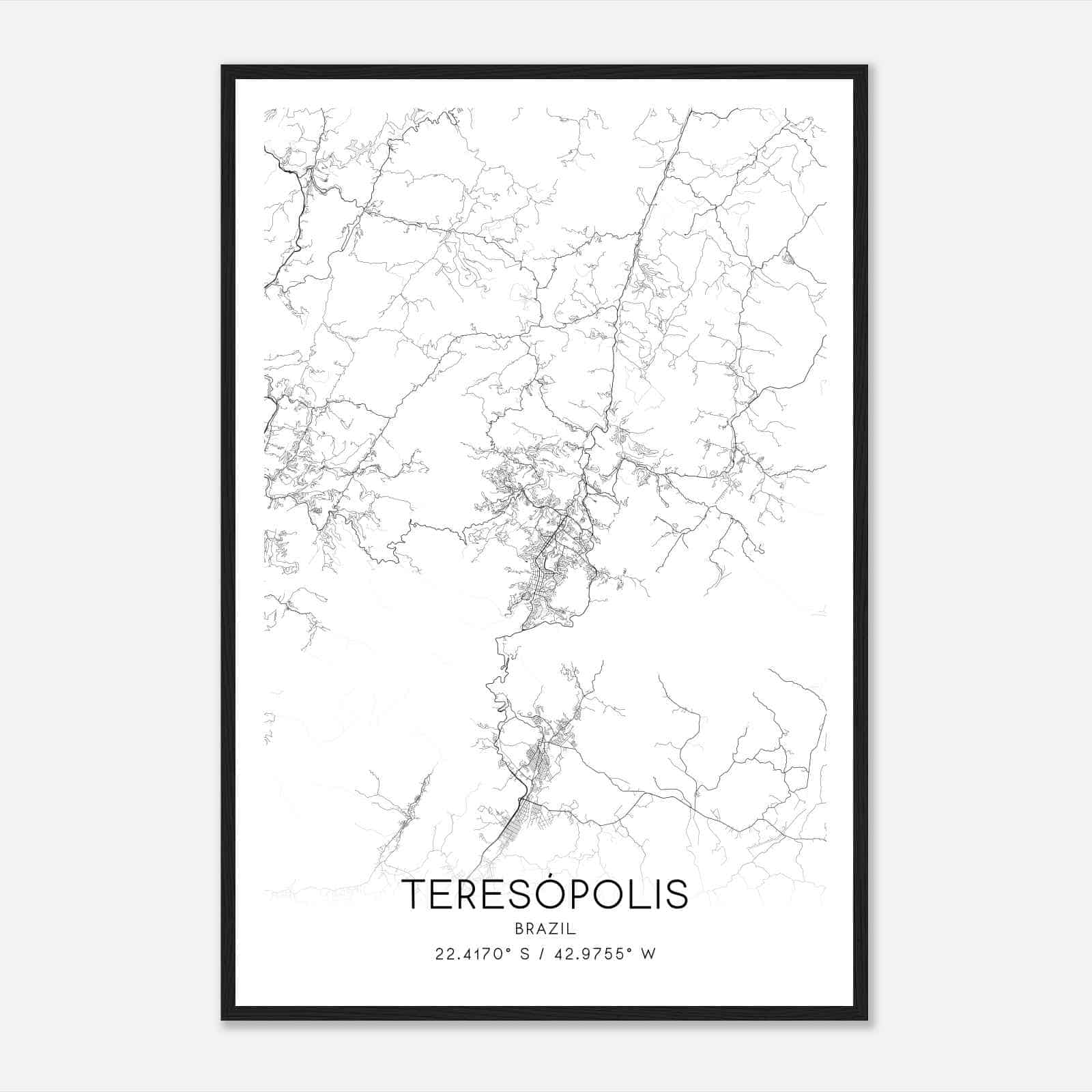 Teresopolis Brazil Map Poster, Teresopolis City Road Wall Art Print