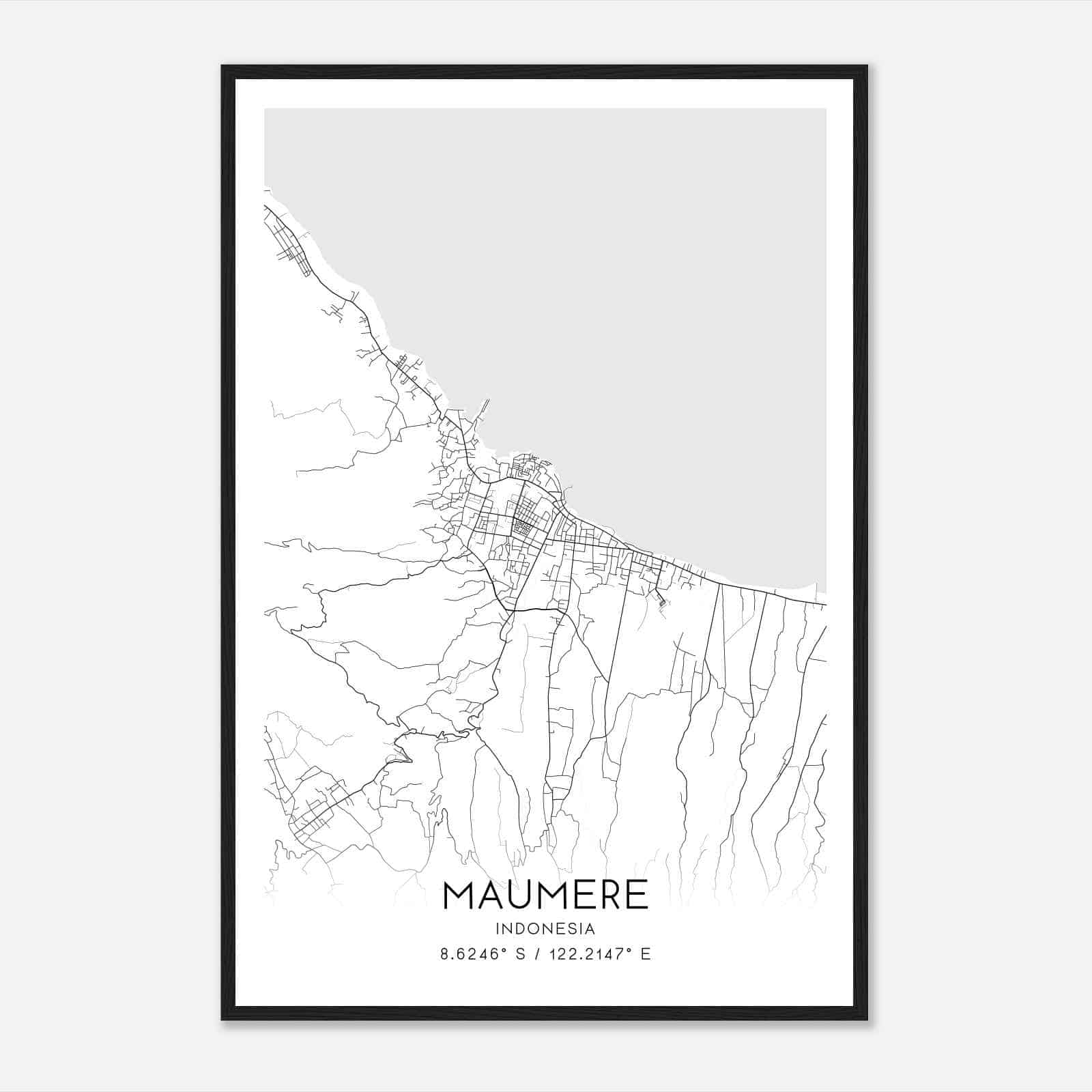 Maumere Indonesia Map Poster, Maumere City Road Wall Art Print