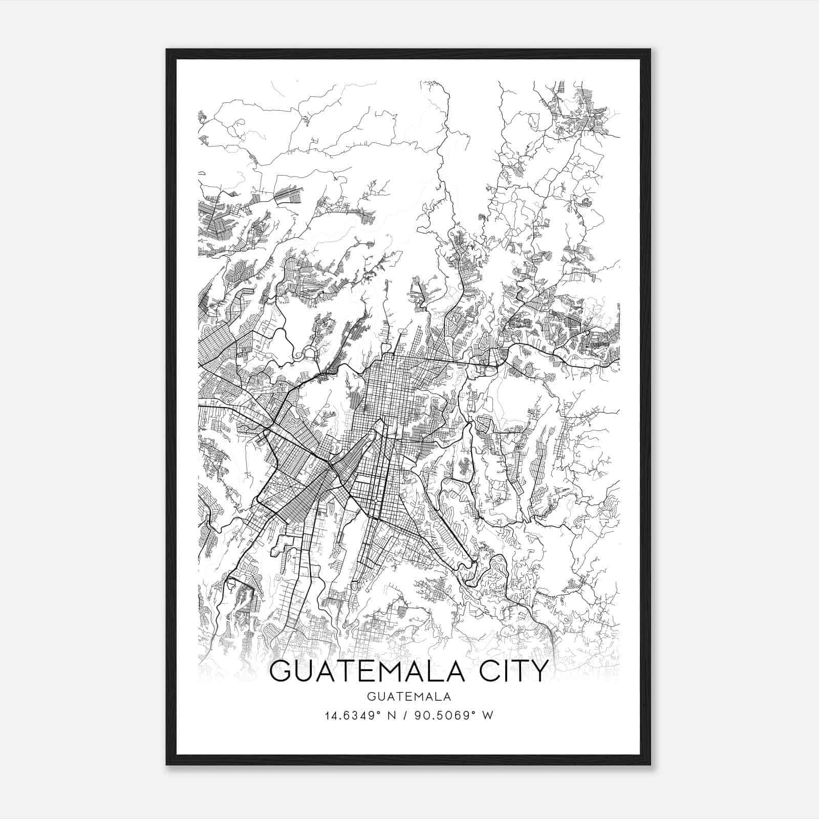 Guatemala City Guatemala Map Poster, Guatemala City City Road Wall Art Print