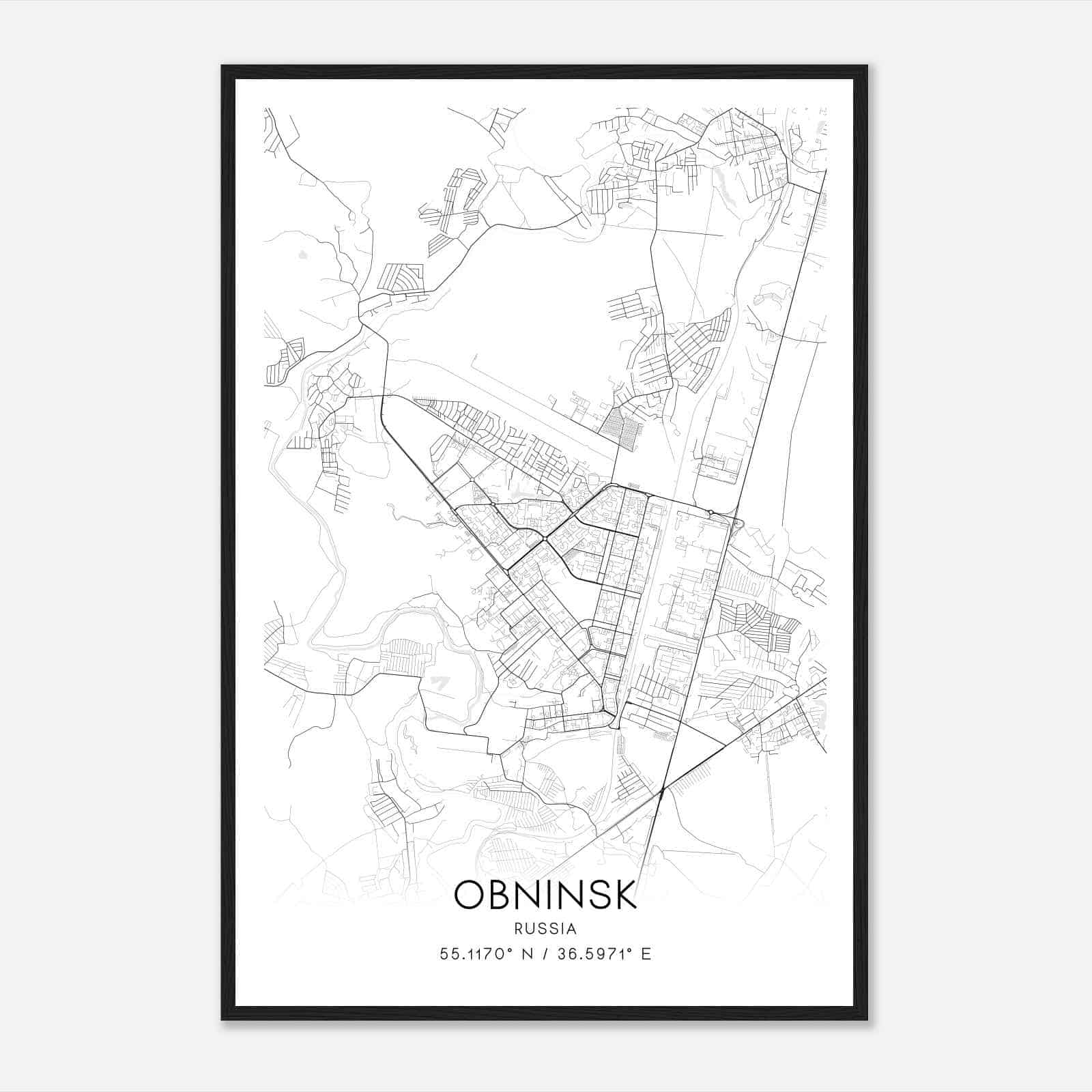 Obninsk Russia Map Poster, Obninsk City Road Wall Art Print
