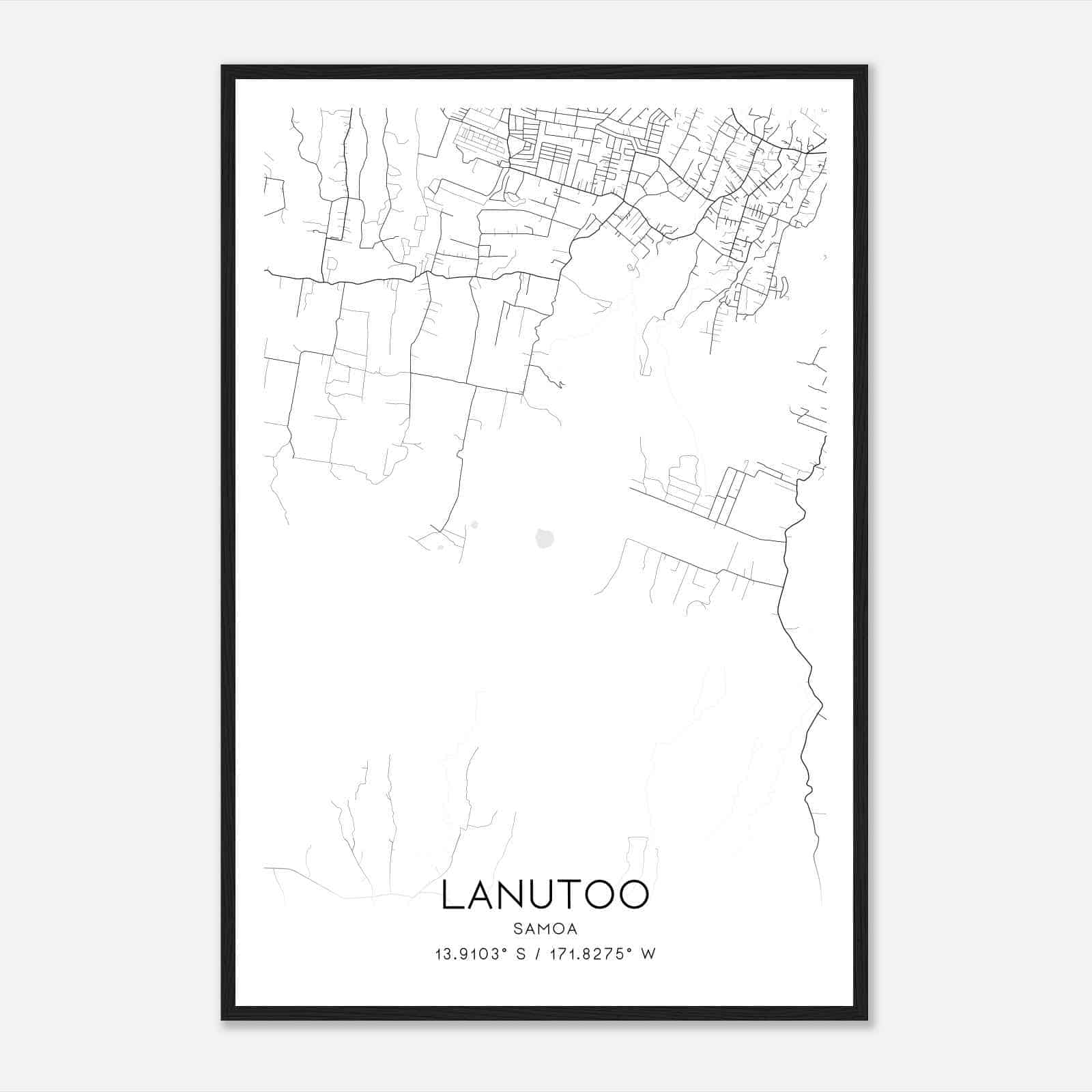 Lanutoo Samoa Map Poster, Lanutoo City Road Wall Art Print