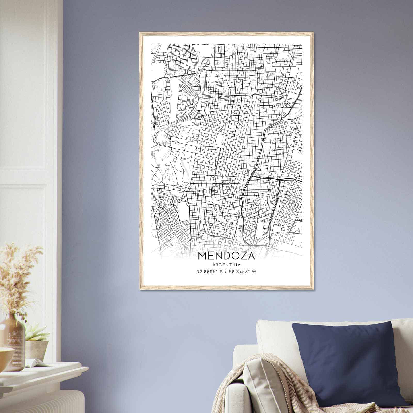 Mendoza Argentina Map Poster, Mendoza City Road Wall Art Print