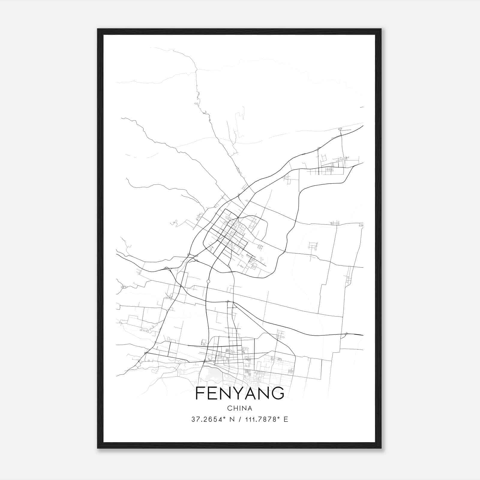 Fenyang China Map Poster, Fenyang City Road Wall Art Print