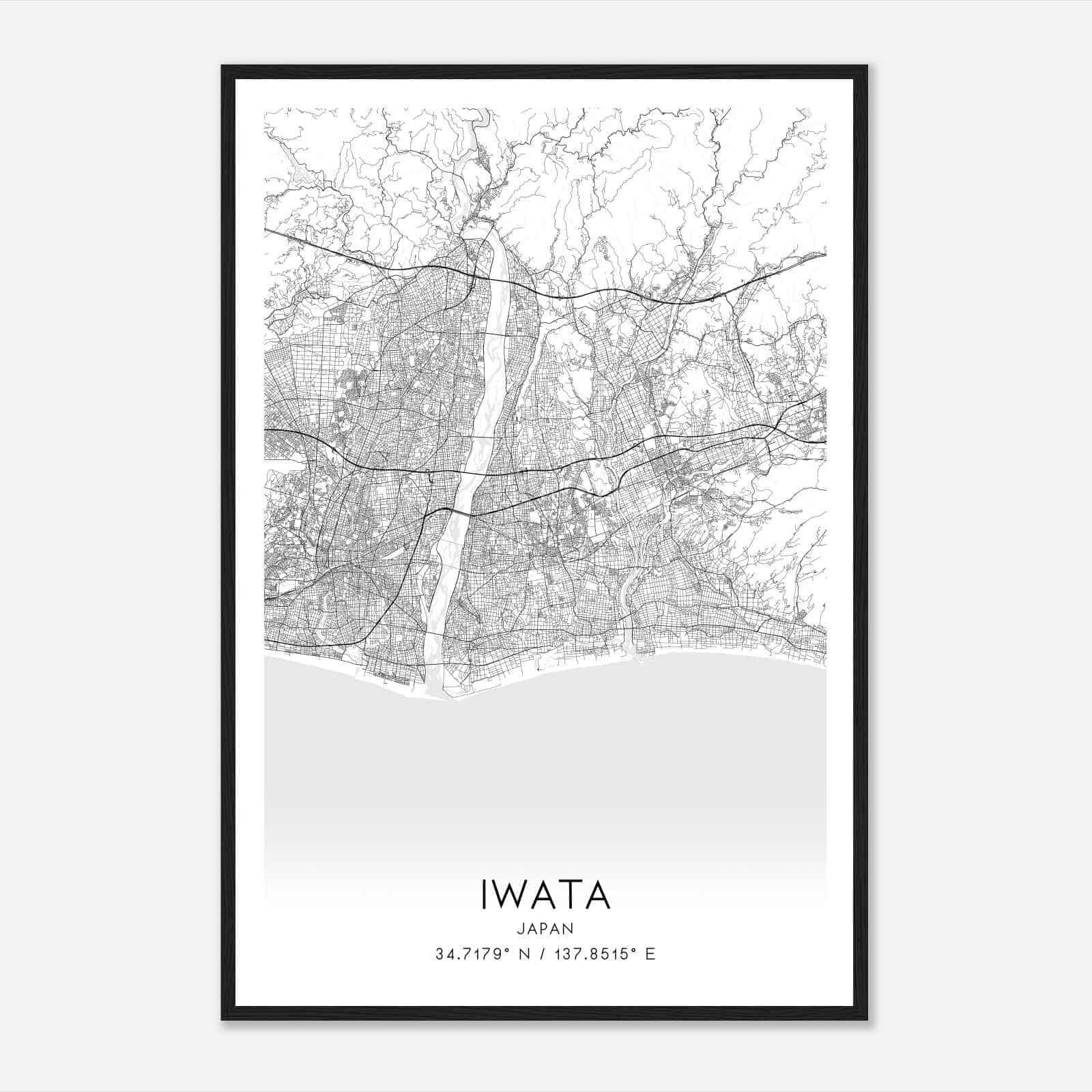 Iwata Japan Map Poster, Iwata City Road Wall Art Print