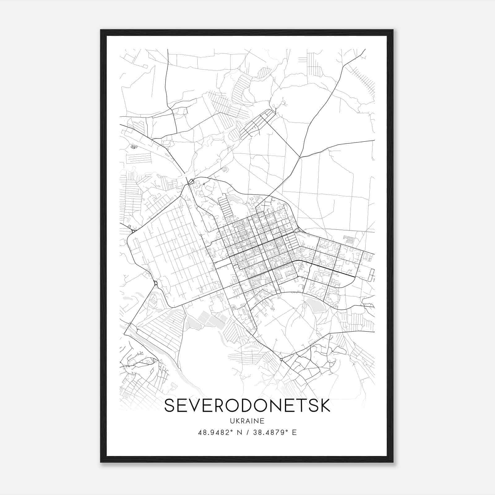 Severodonetsk Ukraine Map Poster, Severodonetsk City Road Wall Art Print