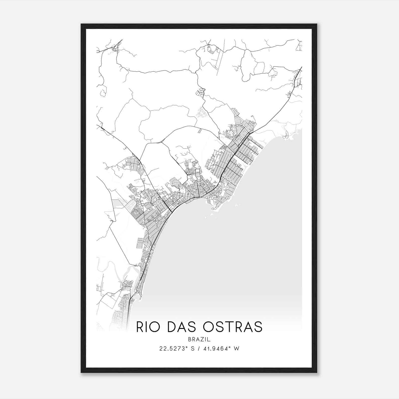 Rio das Ostras Brazil Map Poster, Rio das Ostras City Road Wall Art Print