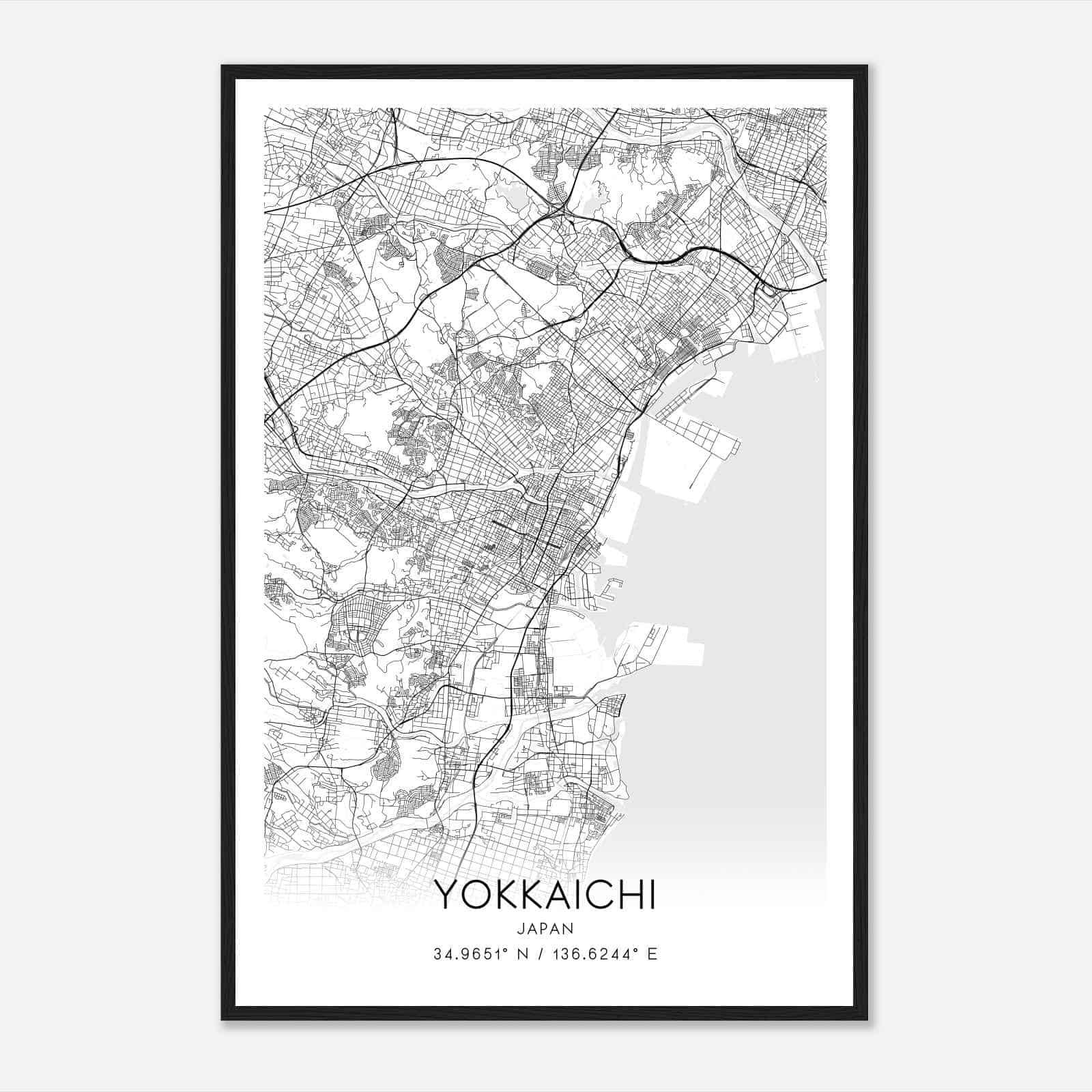 Yokkaichi Japan Map Poster, Yokkaichi City Road Wall Art Print