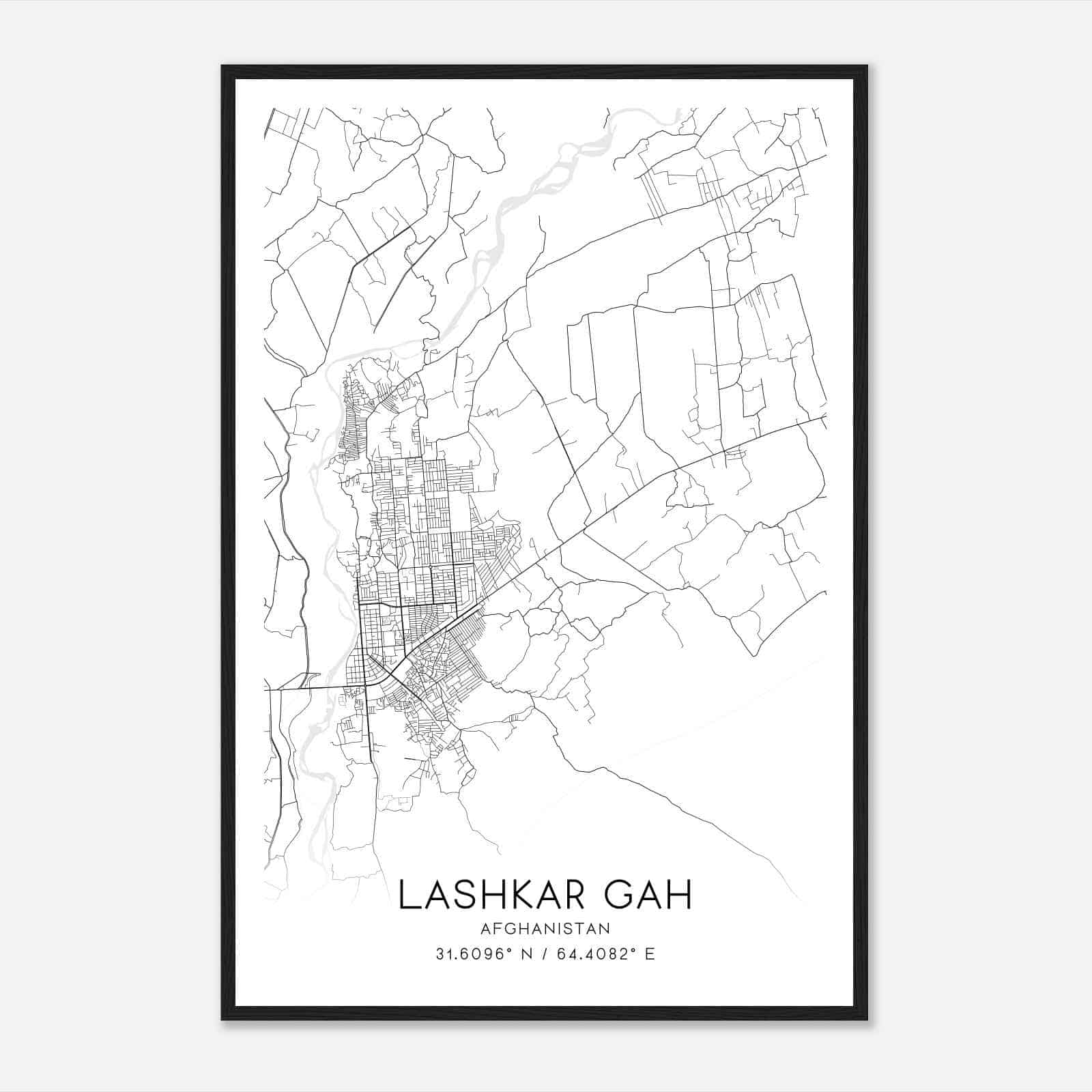Lashkar Gah Afghanistan Map Poster, Lashkar Gah City Road Wall Art Print