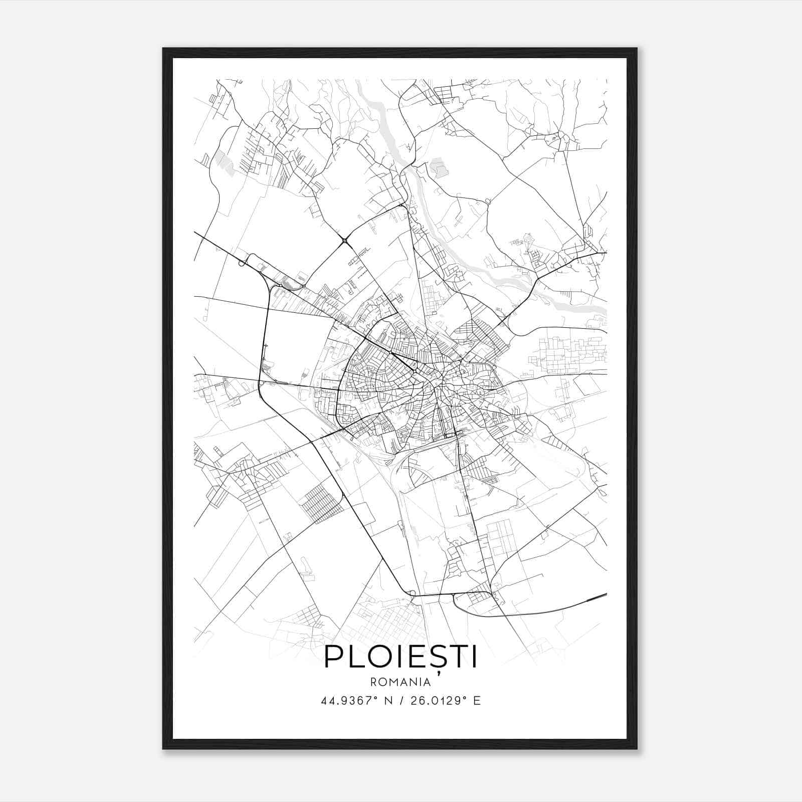 Ploiesti Romania Map Poster, Ploiesti City Road Wall Art Print
