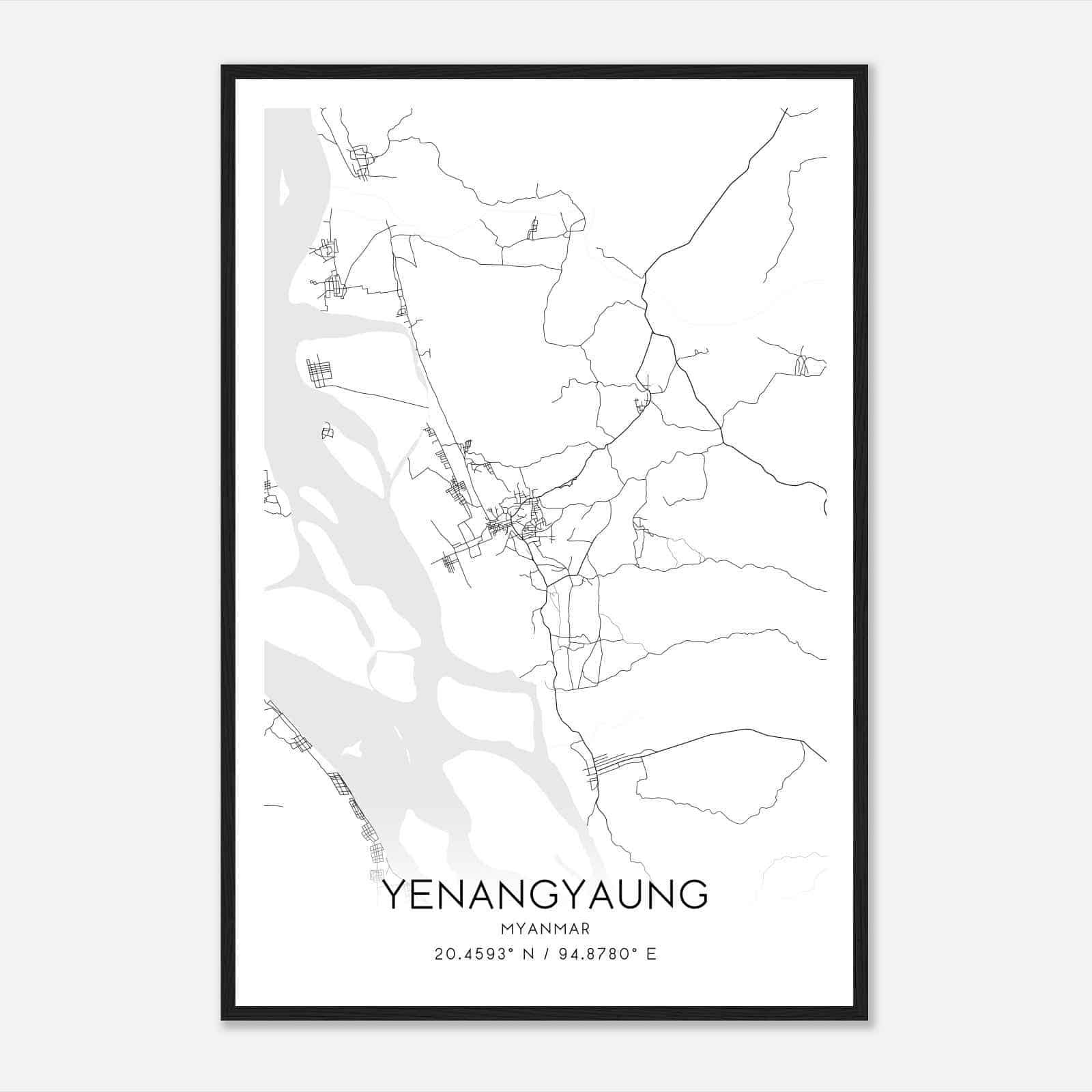 Yenangyaung Myanmar Map Poster, Yenangyaung City Road Wall Art Print