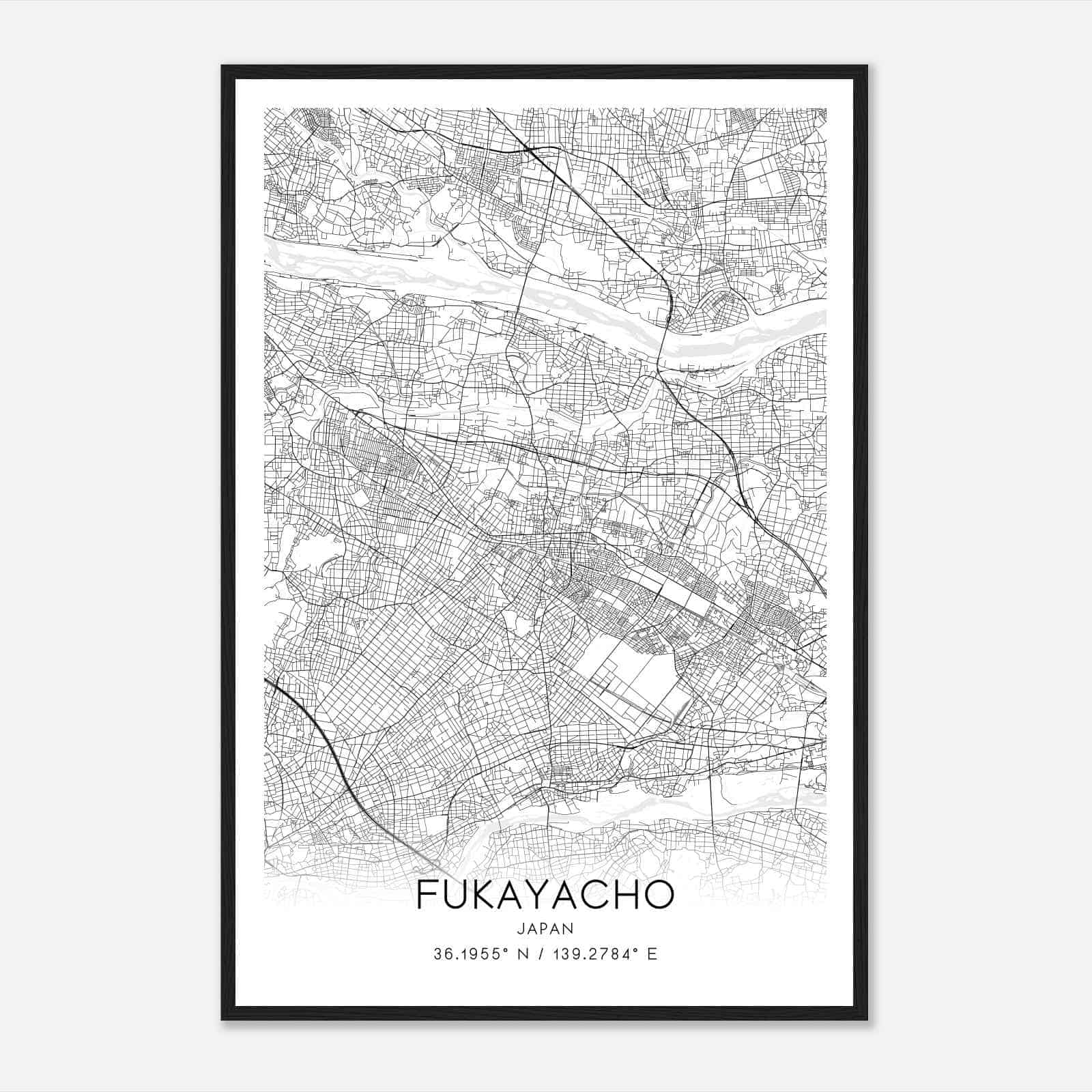 Fukayacho Japan Map Poster, Fukayacho City Road Wall Art Print