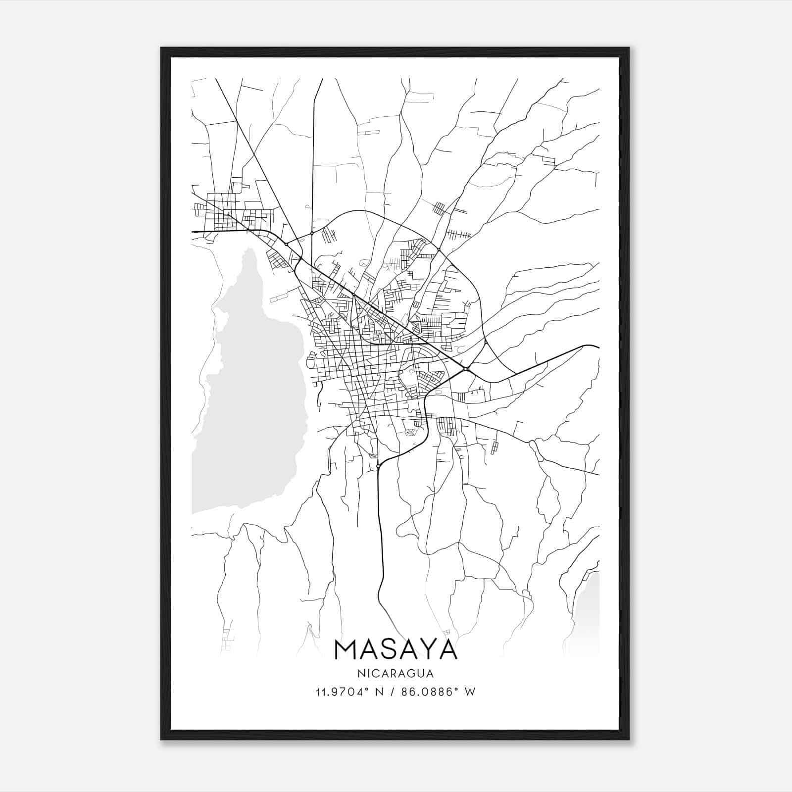 Masaya Nicaragua Map Poster, Masaya City Road Wall Art Print