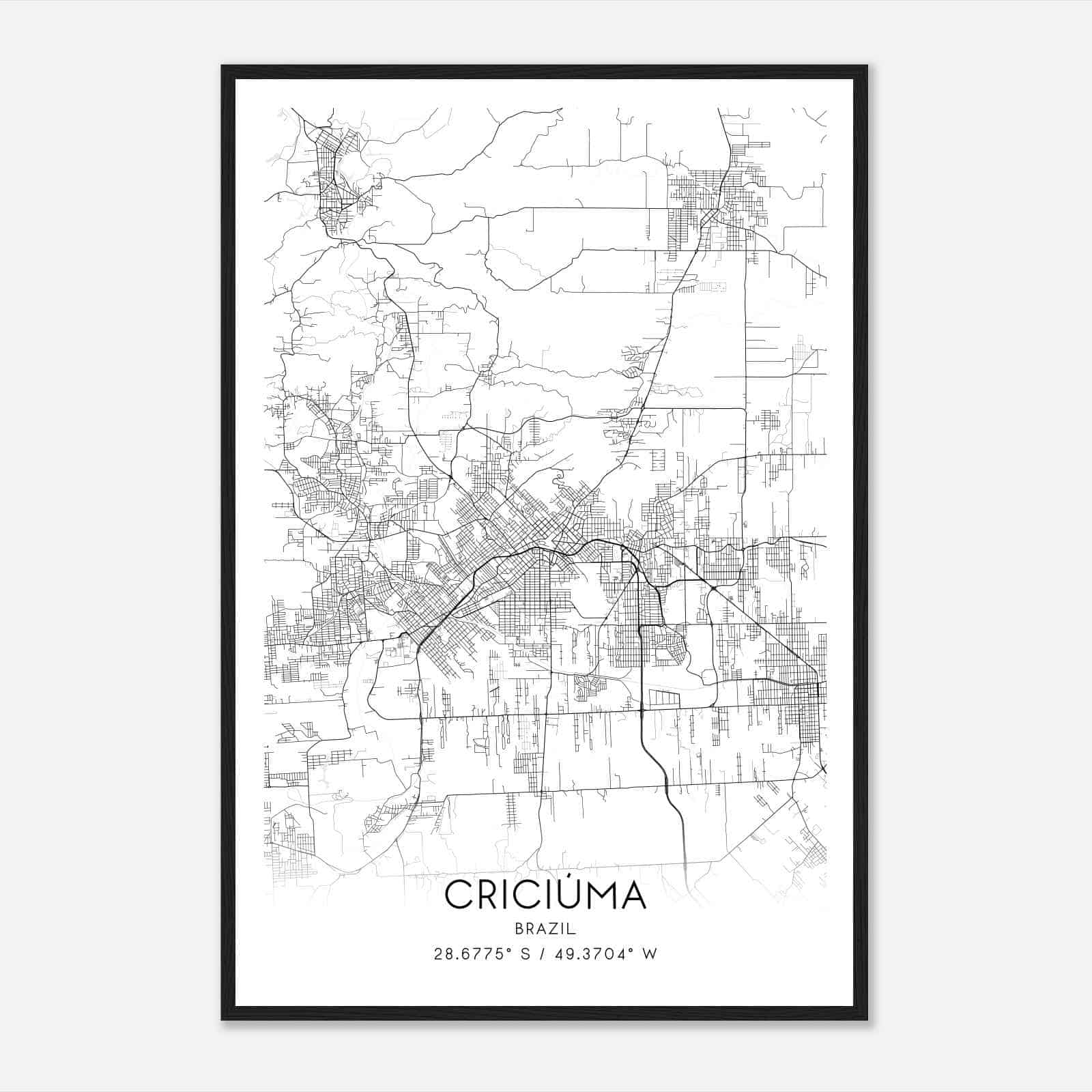 Criciuma Brazil Map Poster, Criciuma City Road Wall Art Print