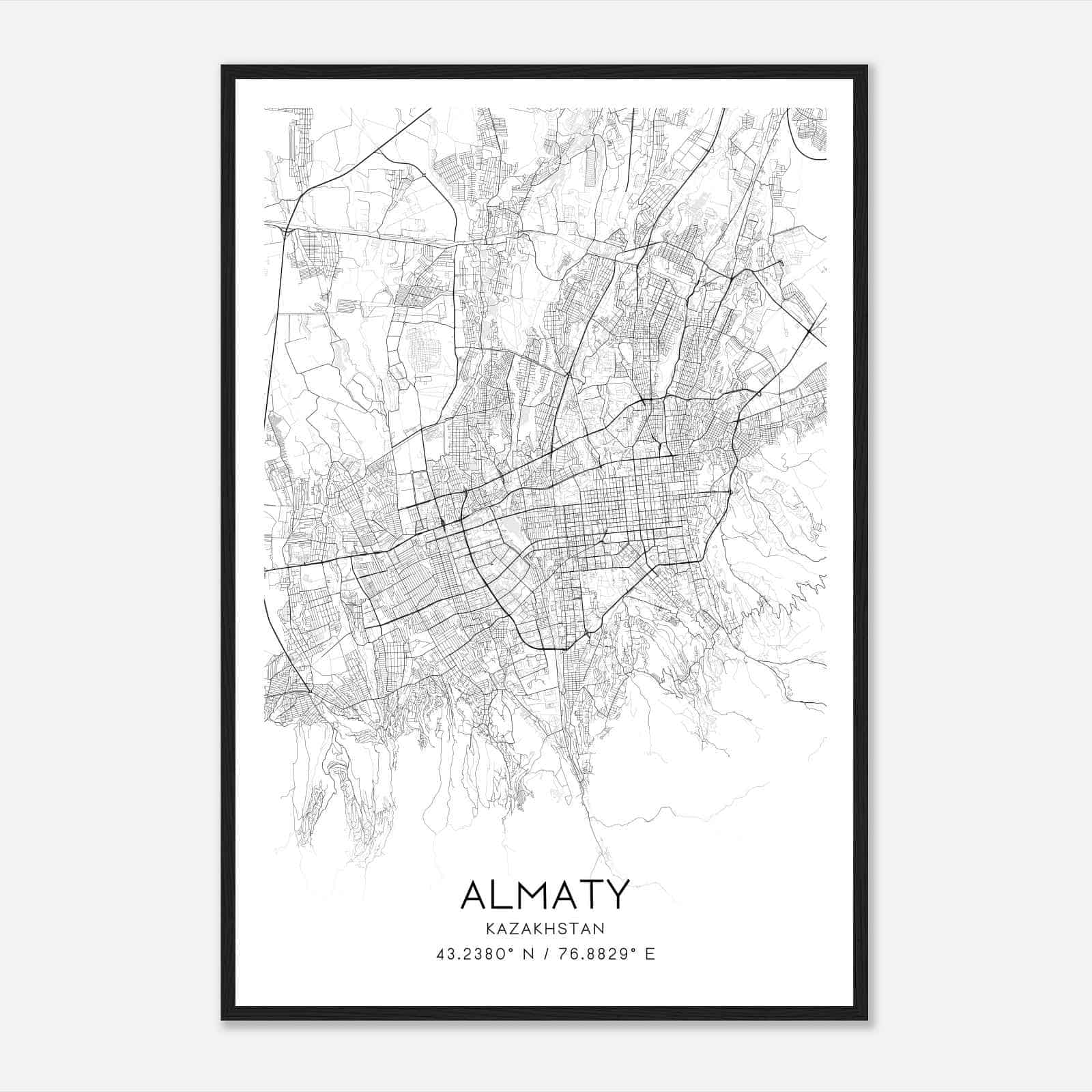 Almaty Kazakhstan Map Poster, Almaty City Road Wall Art Print