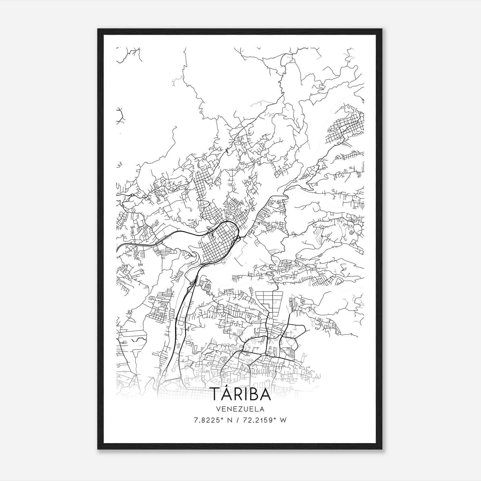 Tariba Venezuela Map Poster, Tariba City Road Wall Art Print